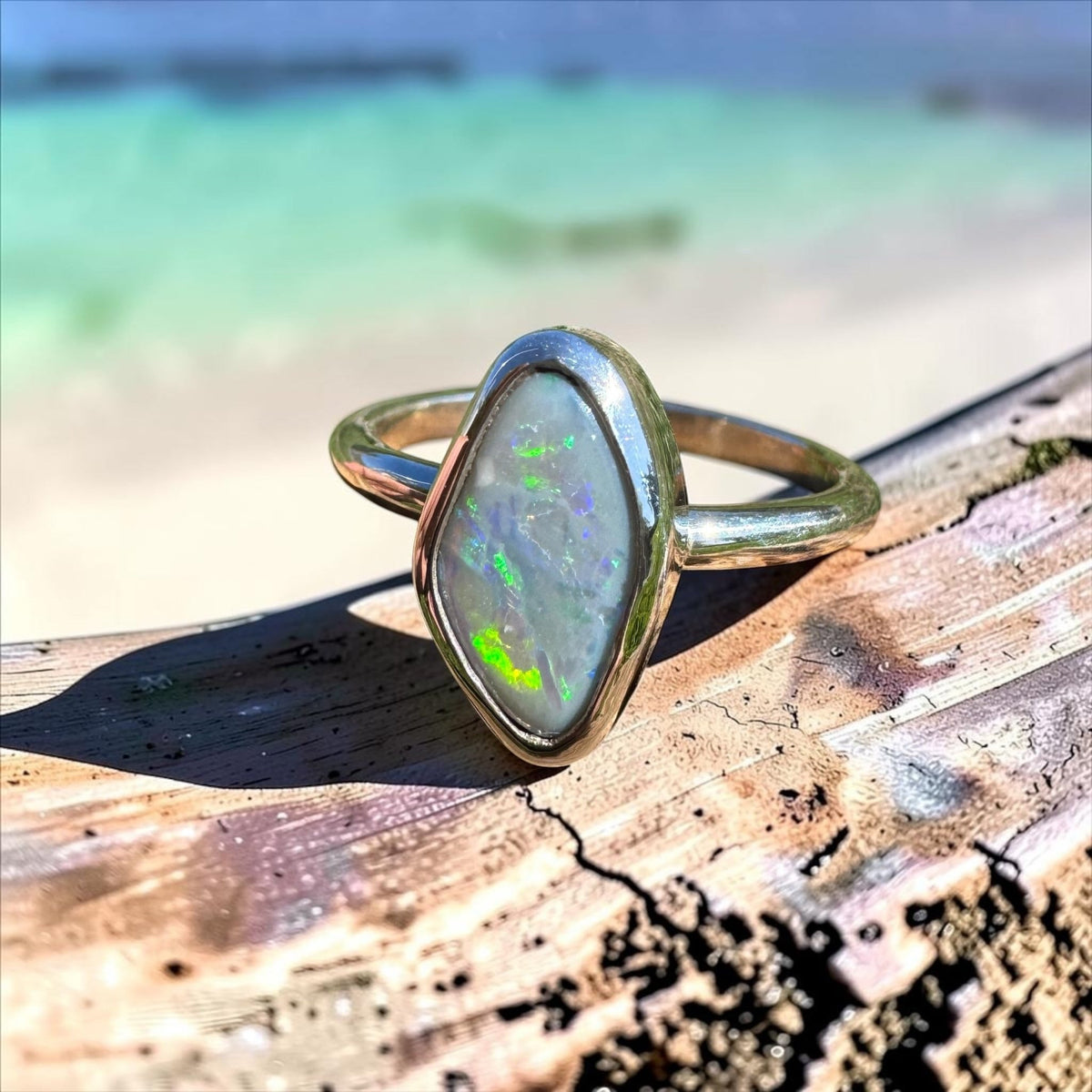 1.6ct Lightning Ridge Semi Black Opal Ring ~ 'Bald Rock Fireworks' | 925 Sterling Silver | Solid Australian Opal