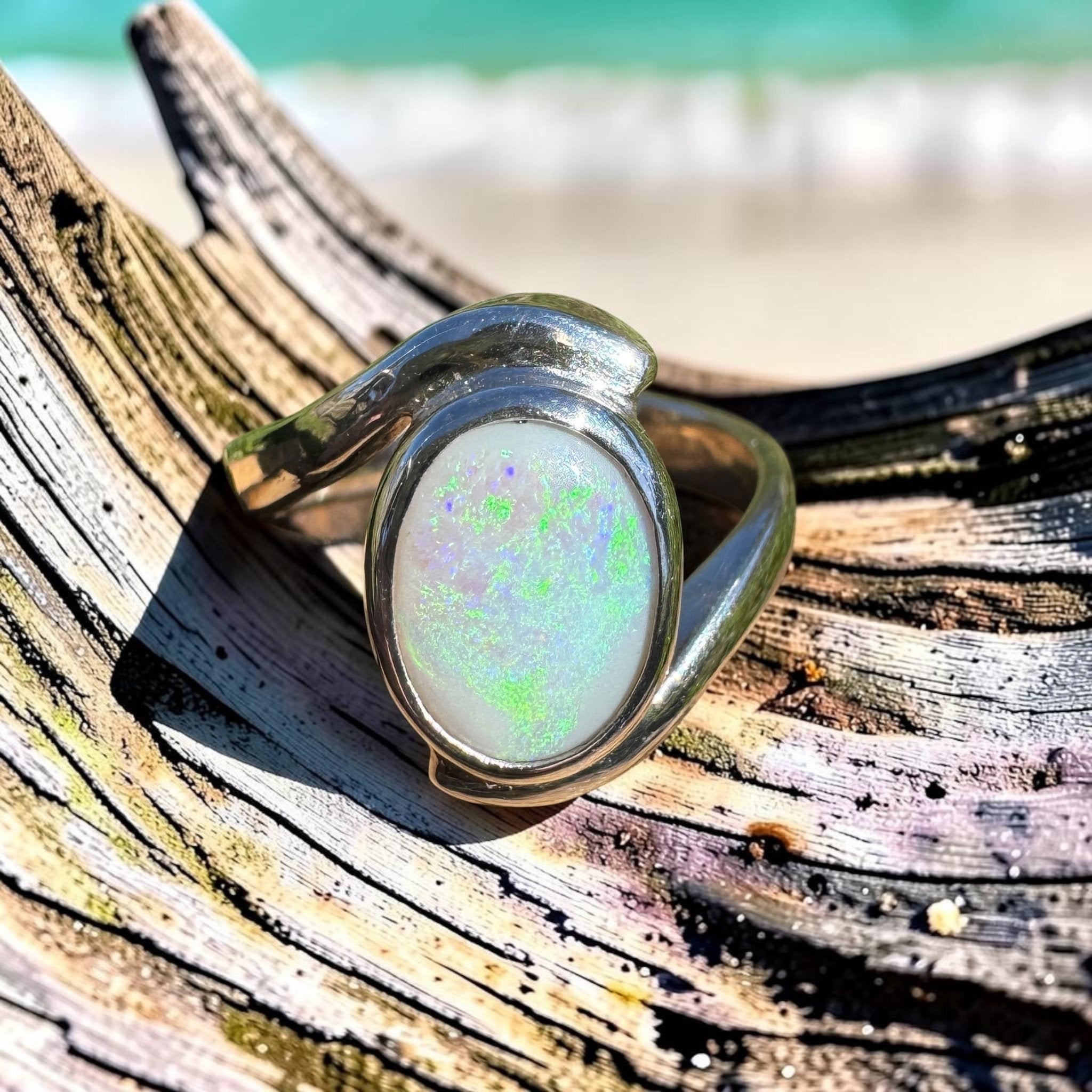 1.6ct Lightning Ridge Semi Black Opal Ring ~ 'Jervis Bay Oval' | 925 Sterling Silver | Solid Australian Opal