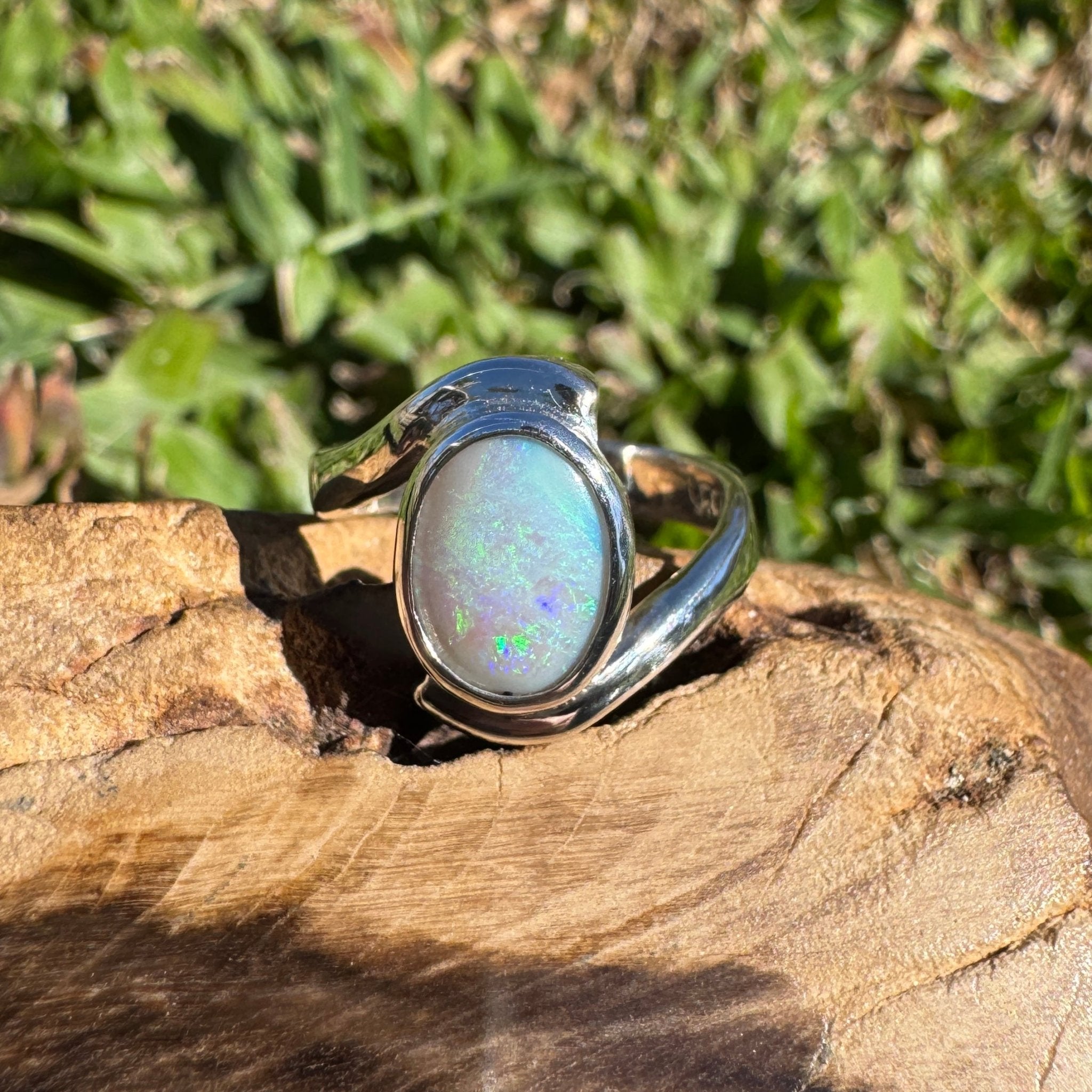 1.6ct Lightning Ridge Semi Black Opal Ring ~ 'Jervis Bay Oval' | 925 Sterling Silver | Solid Australian Opal