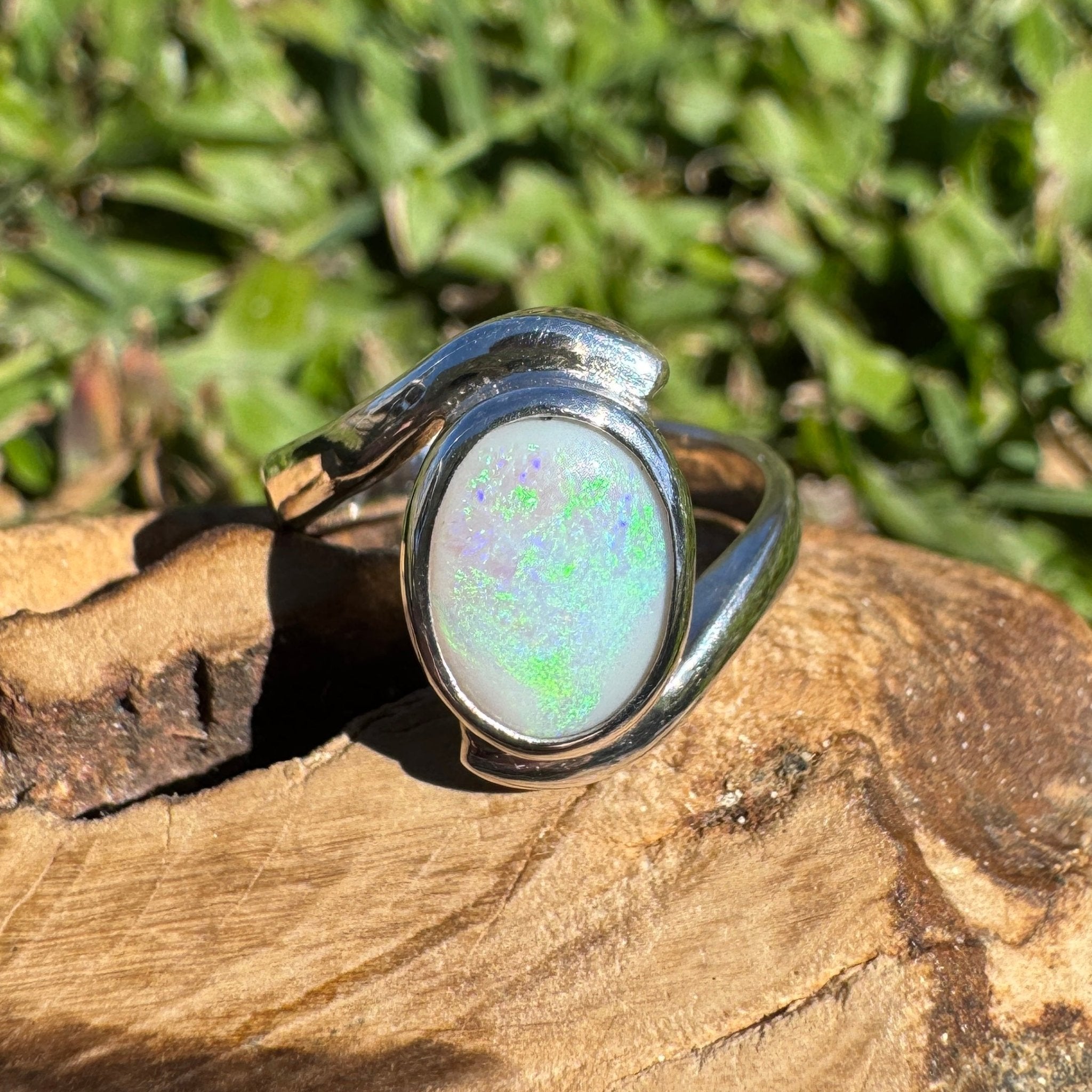 1.6ct Lightning Ridge Semi Black Opal Ring ~ 'Jervis Bay Oval' | 925 Sterling Silver | Solid Australian Opal