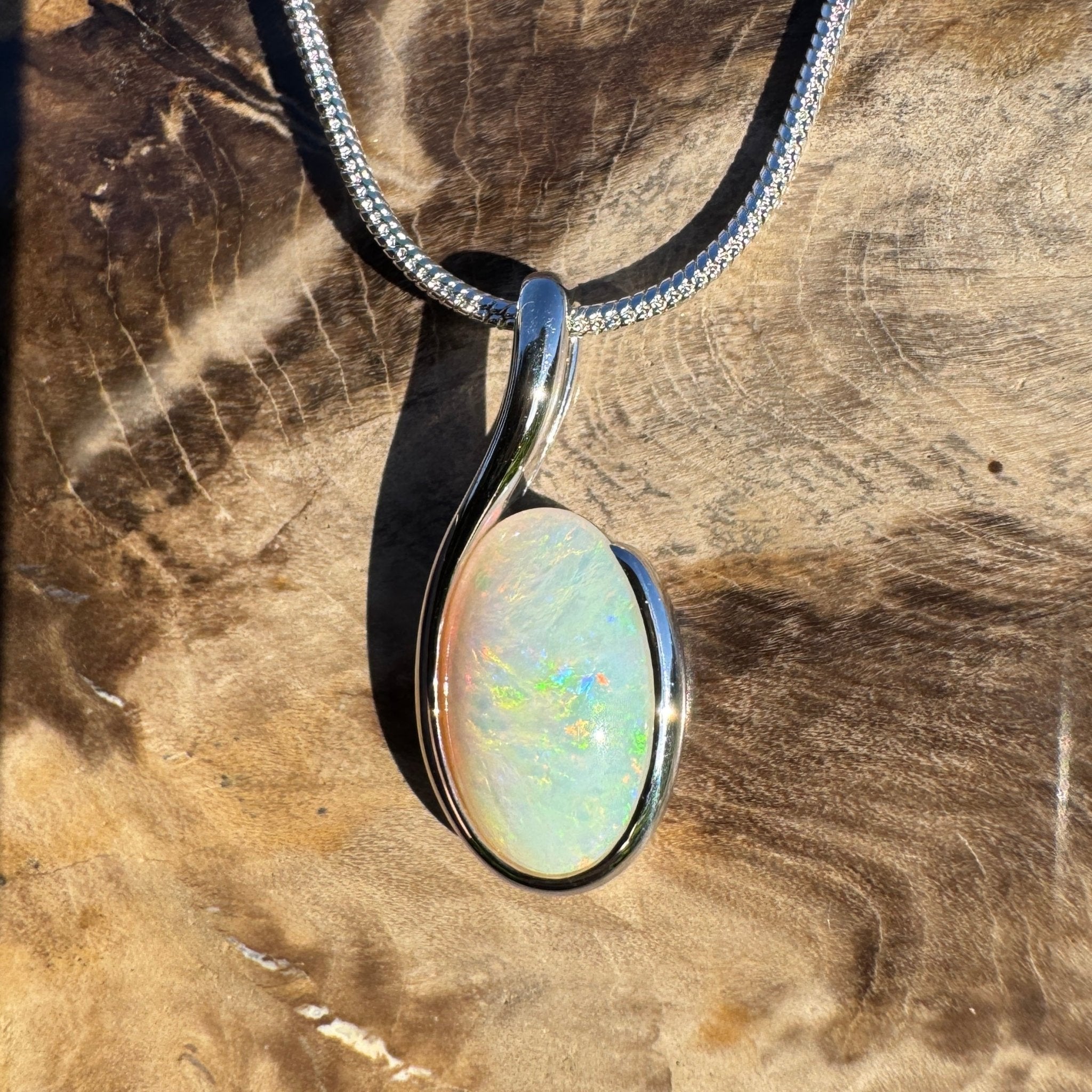 1.75ct Coober Pedy Opal Pendant Necklace ~ 'Silver Wattle Sky' | 925 Sterling Silver | Solid Australian Opal