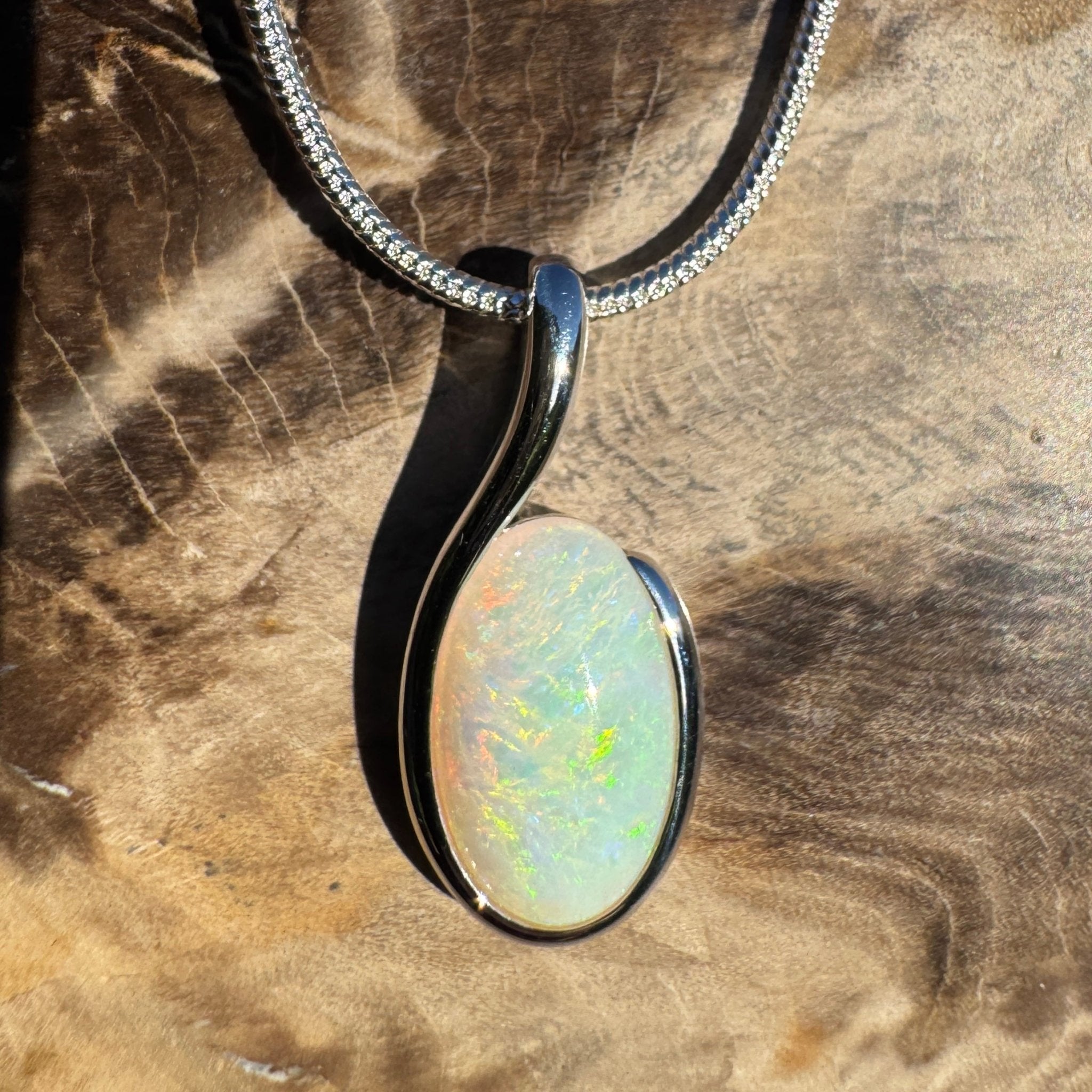 1.75ct Coober Pedy Opal Pendant Necklace ~ 'Silver Wattle Sky' | 925 Sterling Silver | Solid Australian Opal