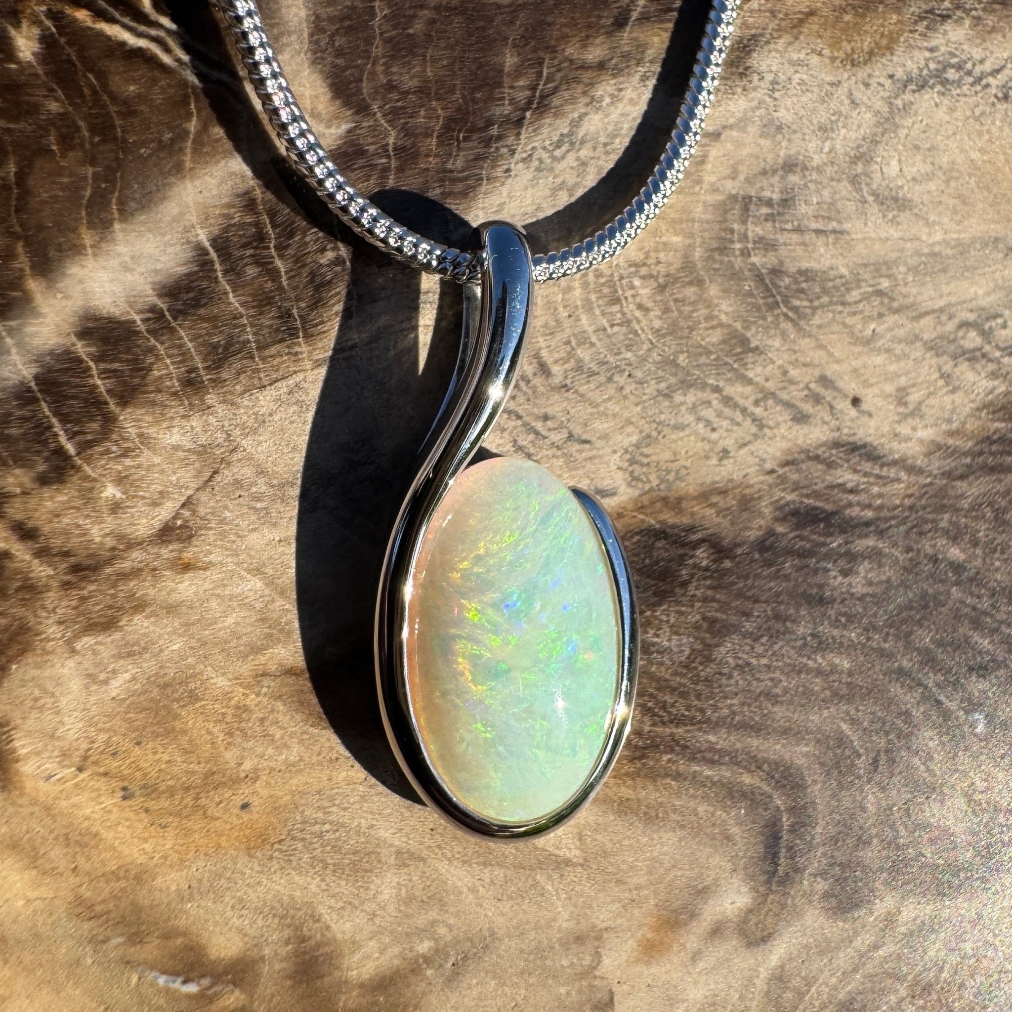 1.75ct Coober Pedy Opal Pendant Necklace ~ 'Silver Wattle Sky' | 925 Sterling Silver | Solid Australian Opal