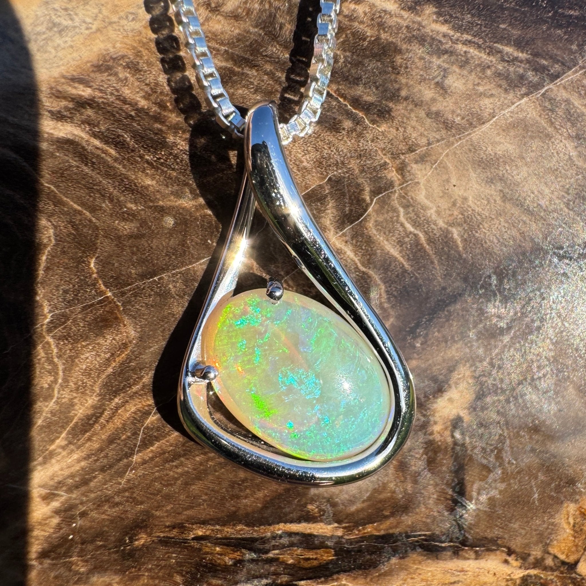 1.7ct Coober Pedy Crystal Opal Pendant Necklace ~ 'Electric Eden' | 925 Sterling Silver | Solid Australian Opal