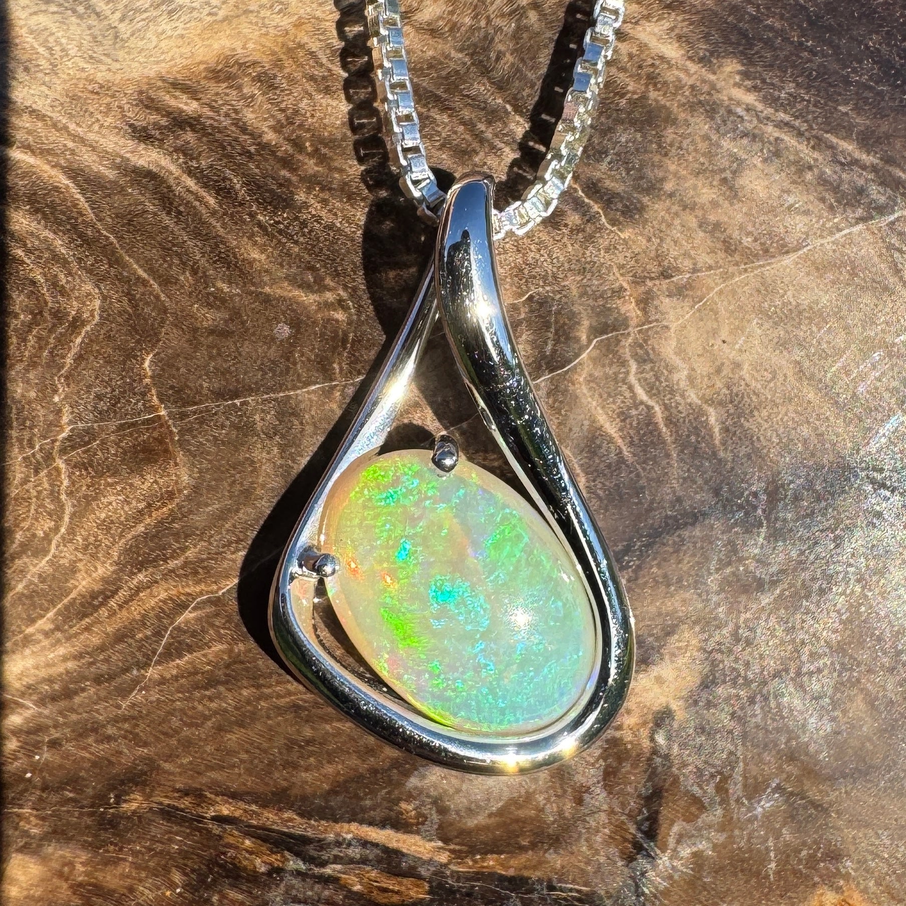 1.7ct Coober Pedy Crystal Opal Pendant Necklace ~ 'Electric Eden' | 925 Sterling Silver | Solid Australian Opal