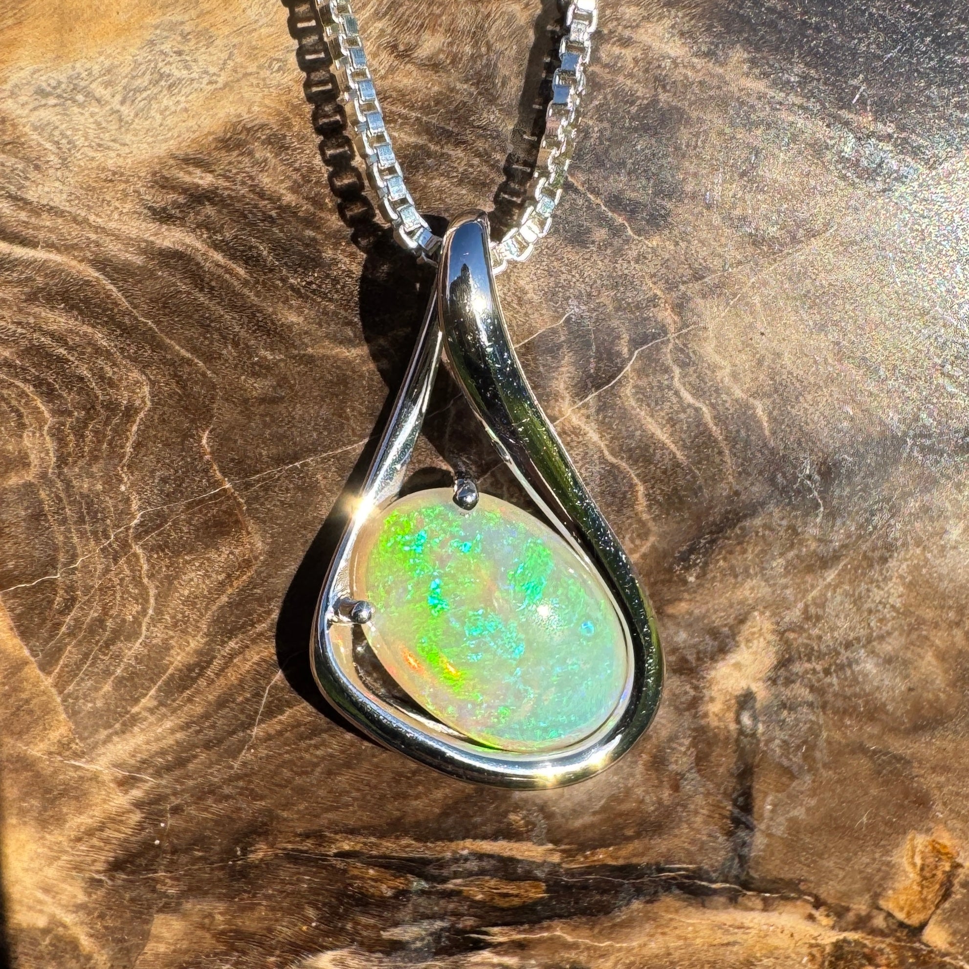 1.7ct Coober Pedy Crystal Opal Pendant Necklace ~ 'Electric Eden' | 925 Sterling Silver | Solid Australian Opal
