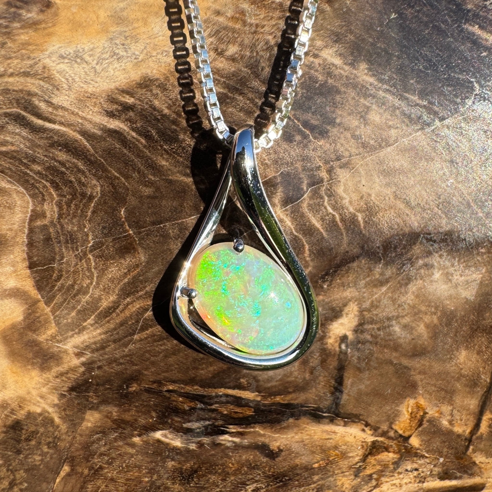 1.7ct Coober Pedy Crystal Opal Pendant Necklace ~ 'Electric Eden' | 925 Sterling Silver | Solid Australian Opal