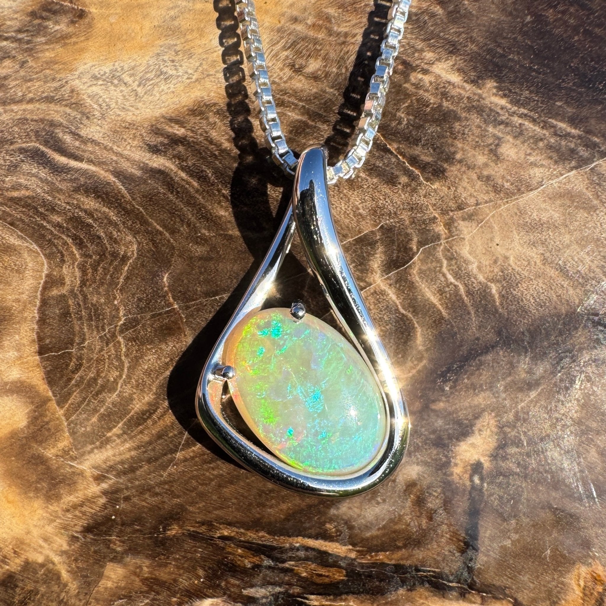 1.7ct Coober Pedy Crystal Opal Pendant Necklace ~ 'Electric Eden' | 925 Sterling Silver | Solid Australian Opal