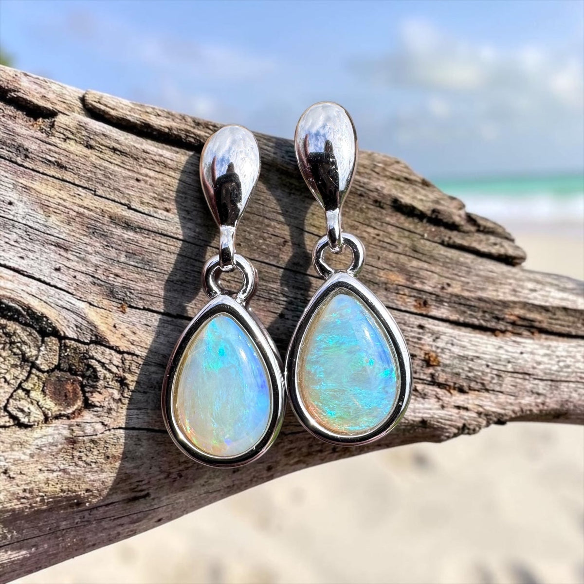 1.7ct Coober Pedy Crystal Opal Stud Drop Earrings ~ 'Rottnest Dew' | 925 Sterling Silver | Solid Australian Opal