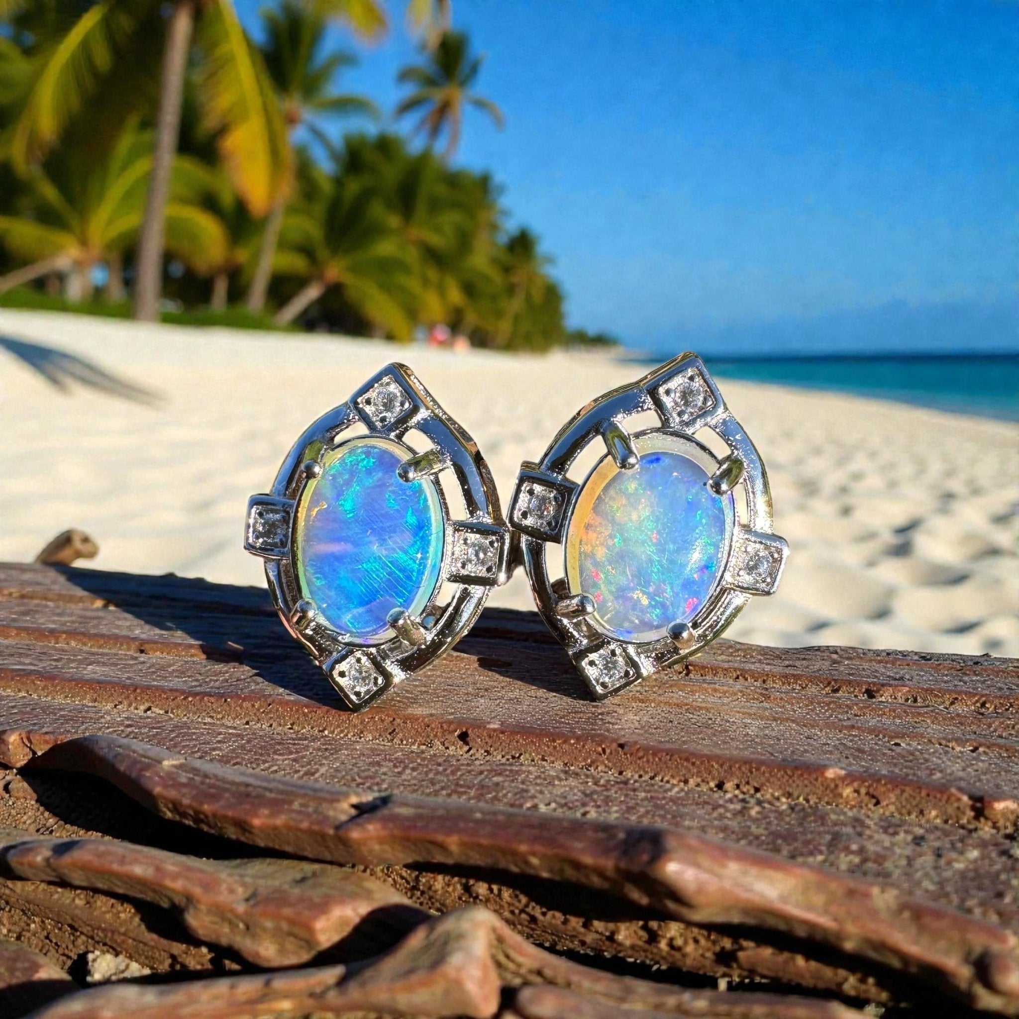 1.7ct Coober Pedy Opal Earrings ~ 'Mundaring Haze' | 925 Sterling Silver | Solid Australian Opal