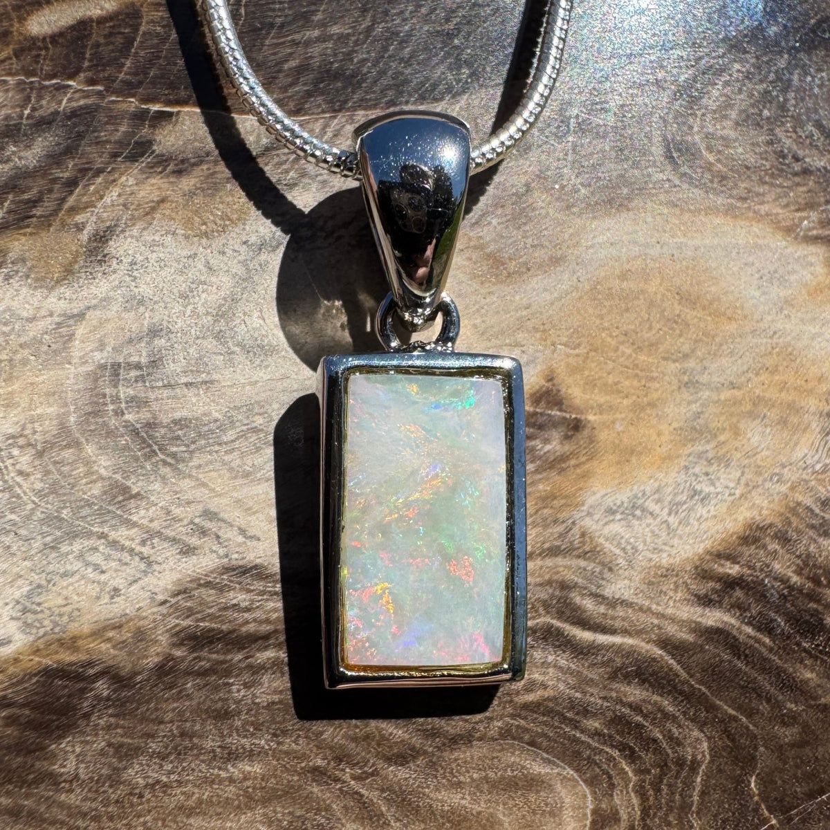 1.7ct Coober Pedy Opal Pendant Necklace ~ 'Omeo Firelight' | 925 Sterling Silver | Solid Australian Opal