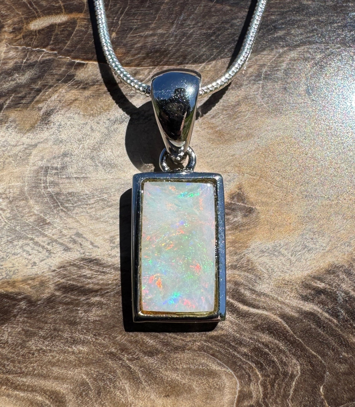 1.7ct Coober Pedy Opal Pendant Necklace ~ 'Omeo Firelight' | 925 Sterling Silver | Solid Australian Opal