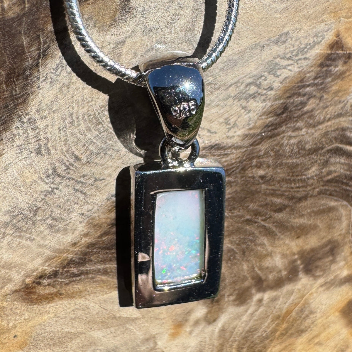 1.7ct Coober Pedy Opal Pendant Necklace ~ 'Omeo Firelight' | 925 Sterling Silver | Solid Australian Opal
