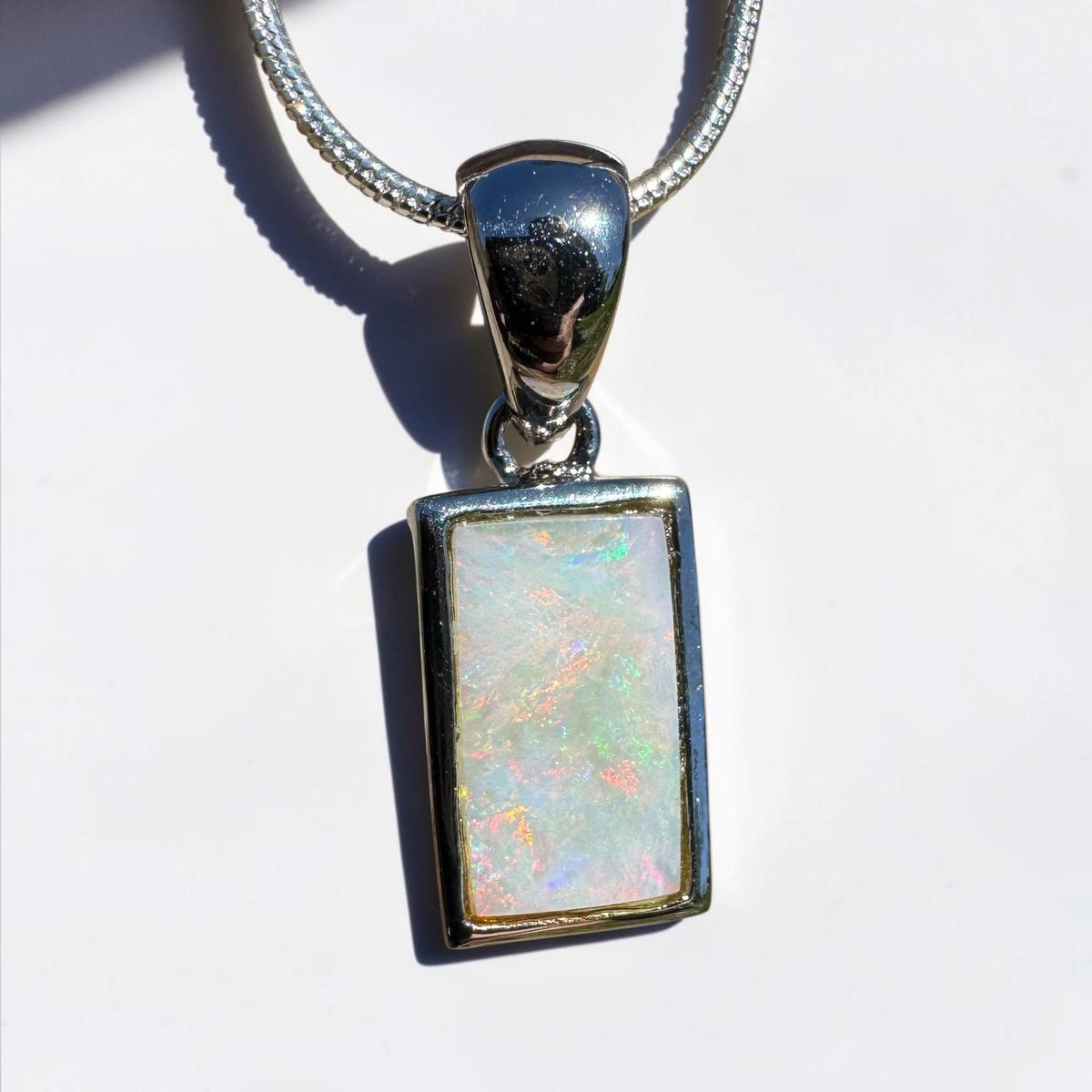 1.7ct Coober Pedy Opal Pendant Necklace ~ 'Omeo Firelight' | 925 Sterling Silver | Solid Australian Opal