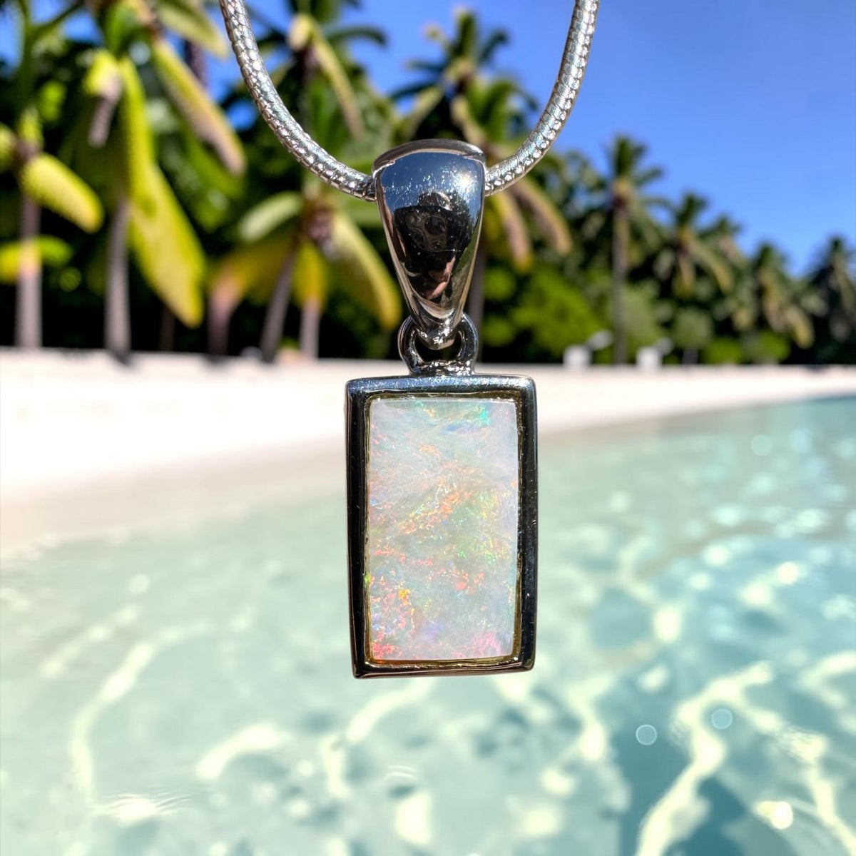 1.7ct Coober Pedy Opal Pendant Necklace ~ 'Omeo Firelight' | 925 Sterling Silver | Solid Australian Opal