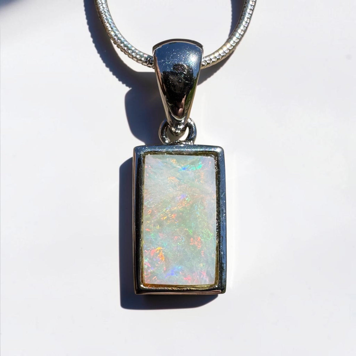 1.7ct Coober Pedy Opal Pendant Necklace ~ 'Omeo Firelight' | 925 Sterling Silver | Solid Australian Opal