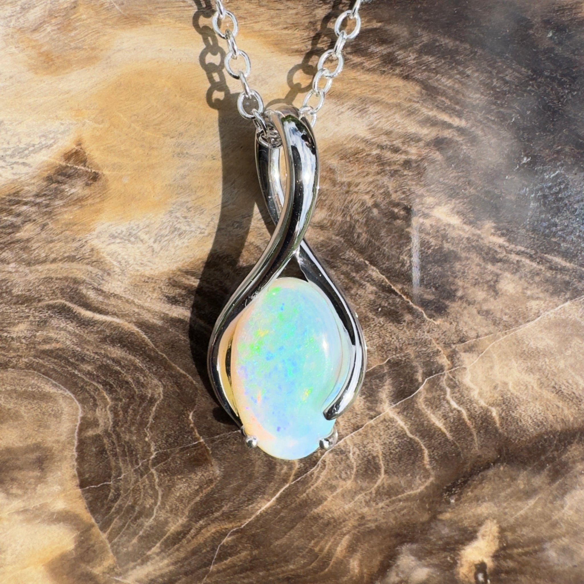 1.8ct Coober Pedy Crystal Opal Pendant Necklace ~ 'Mossman Wildfire' | 925 Sterling Silver | Solid Australian Opal