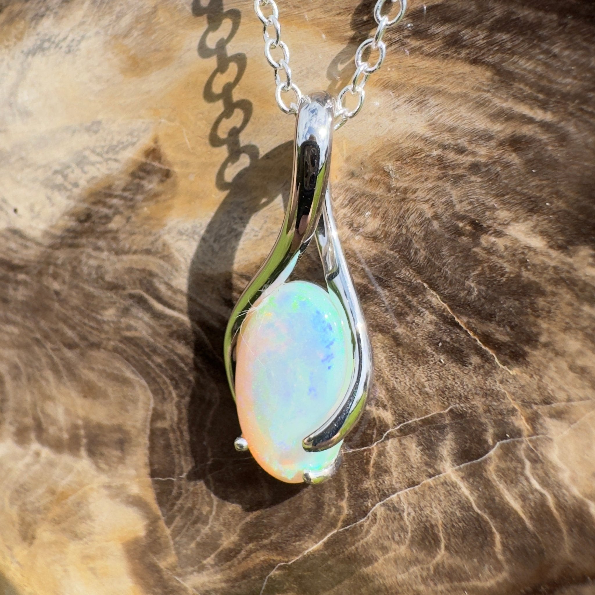 1.8ct Coober Pedy Crystal Opal Pendant Necklace ~ 'Mossman Wildfire' | 925 Sterling Silver | Solid Australian Opal