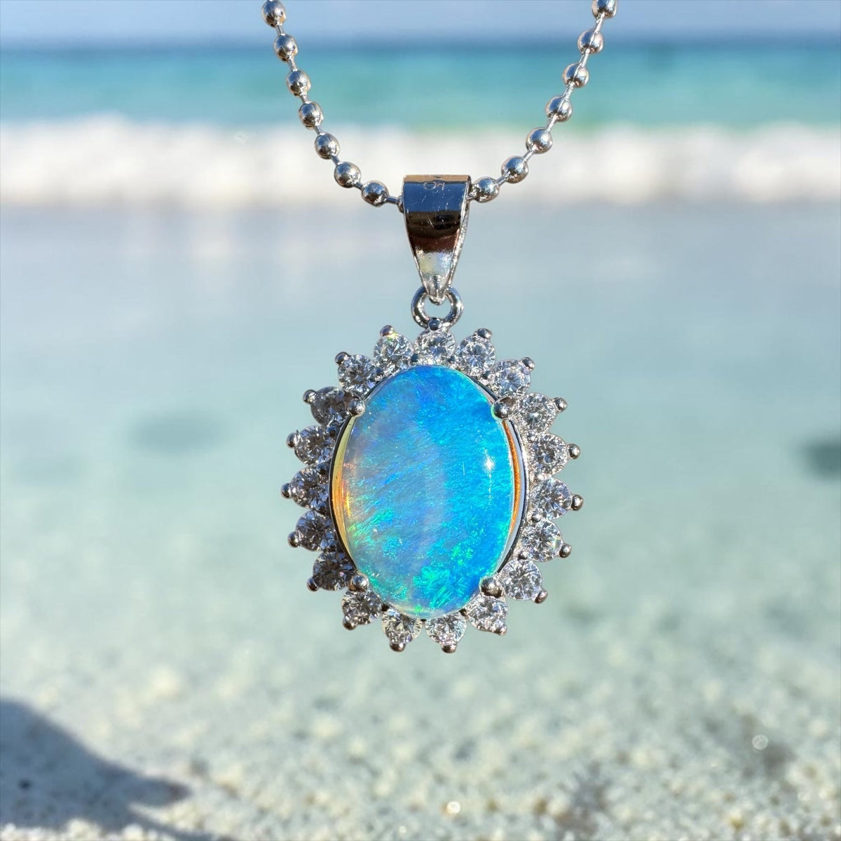 1.8ct Coober Pedy Crystal Opal Pendant Necklace ~ 'Porongurup Blues' | 925 Sterling Silver | Solid Australian Opal