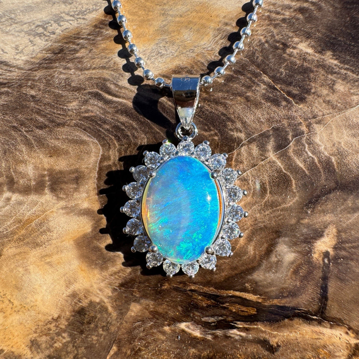 1.8ct Coober Pedy Crystal Opal Pendant Necklace ~ 'Porongurup Blues' | 925 Sterling Silver | Solid Australian Opal