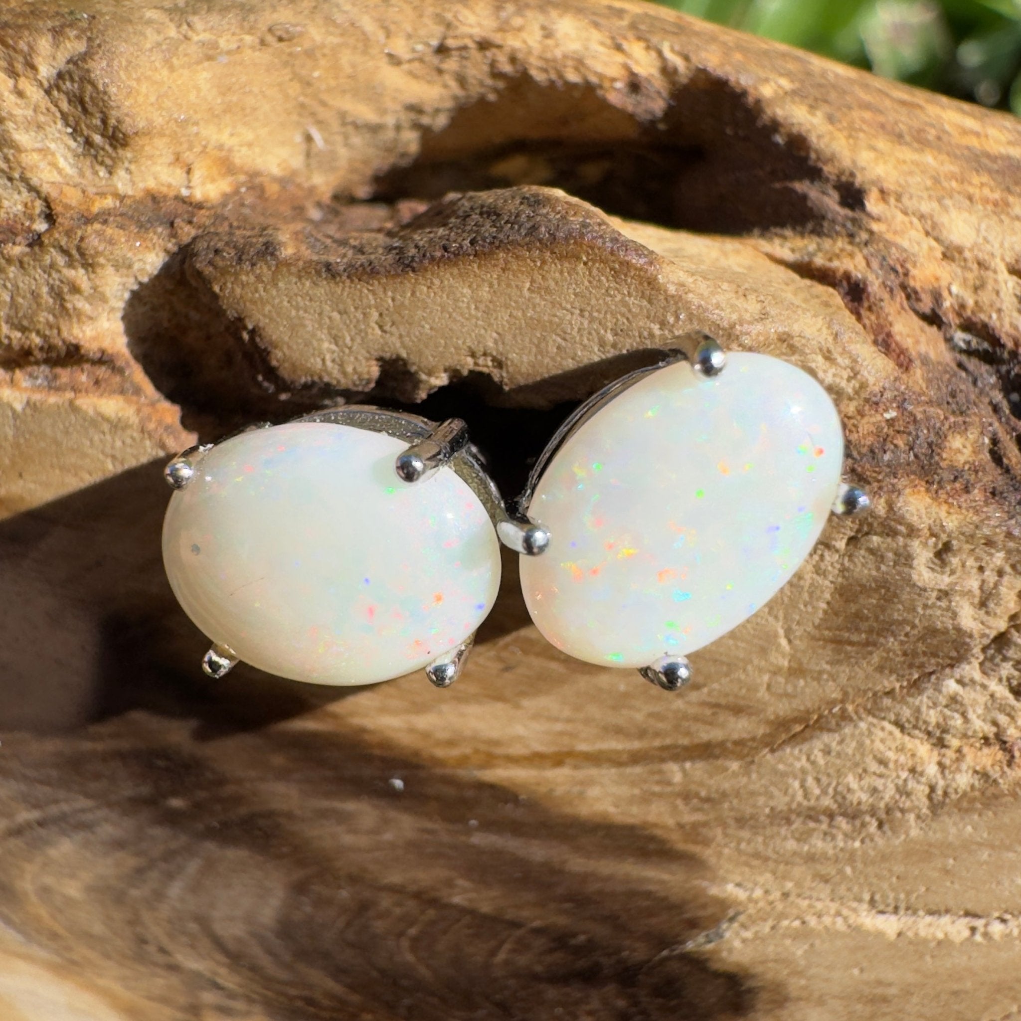 1.8ct Coober Pedy Opal Earrings ~ 'Port Stephen’s Shimmer' | 925 Sterling Silver | Solid Australian Opal