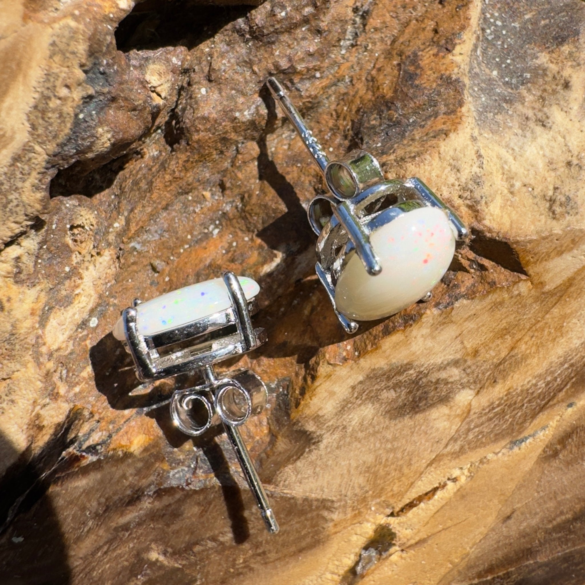 1.8ct Coober Pedy Opal Earrings ~ 'Port Stephen’s Shimmer' | 925 Sterling Silver | Solid Australian Opal