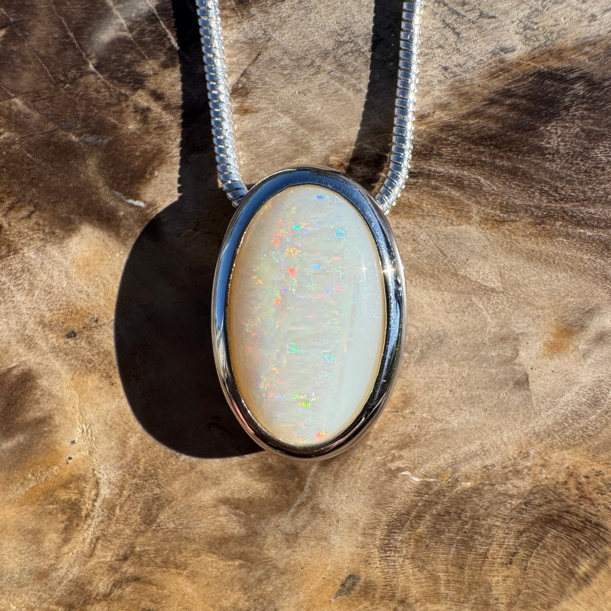 1.8ct Coober Pedy Opal Pendant Necklace ~ 'Anglesea Light' | 925 Sterling Silver | Solid Australian Opal
