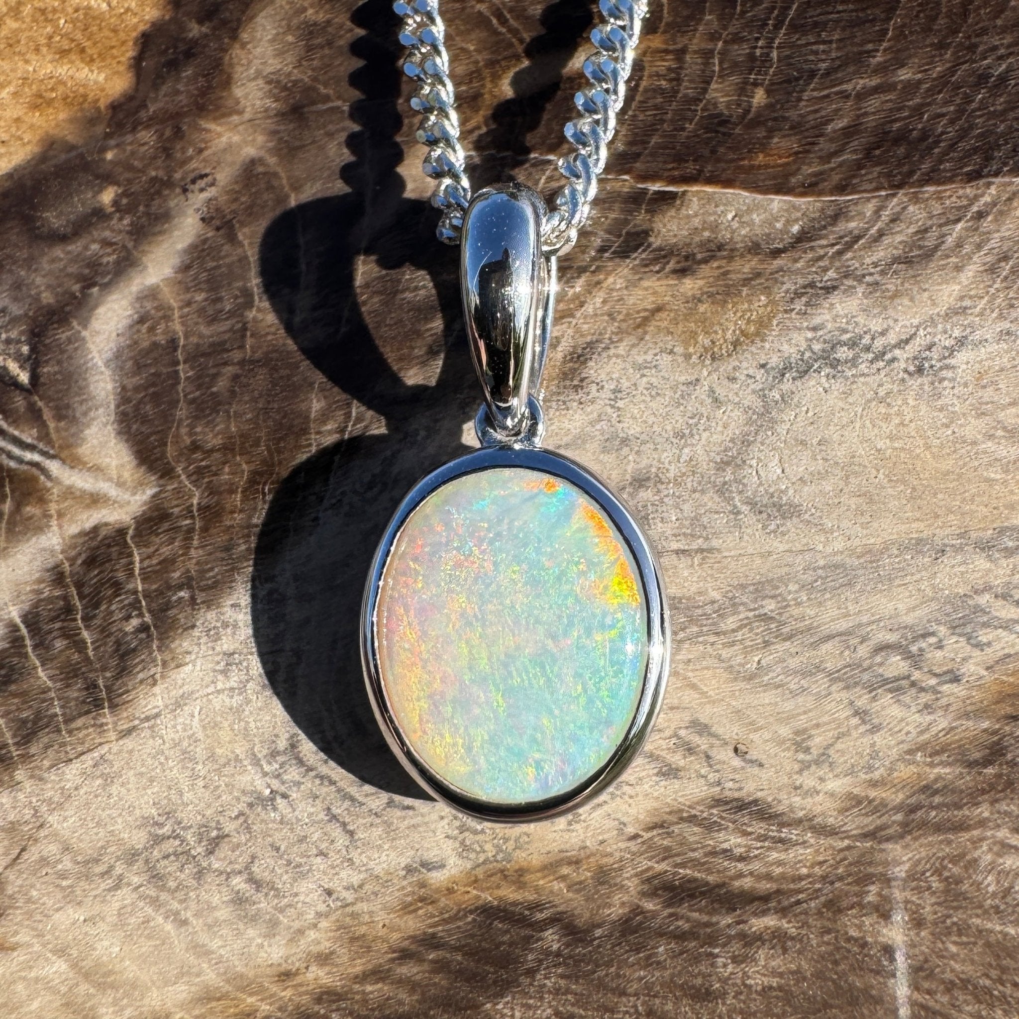 1.8ct Coober Pedy Opal Pendant Necklace ~ 'Brachina Gorge Flame' | 925 Sterling Silver | Solid Australian Opal