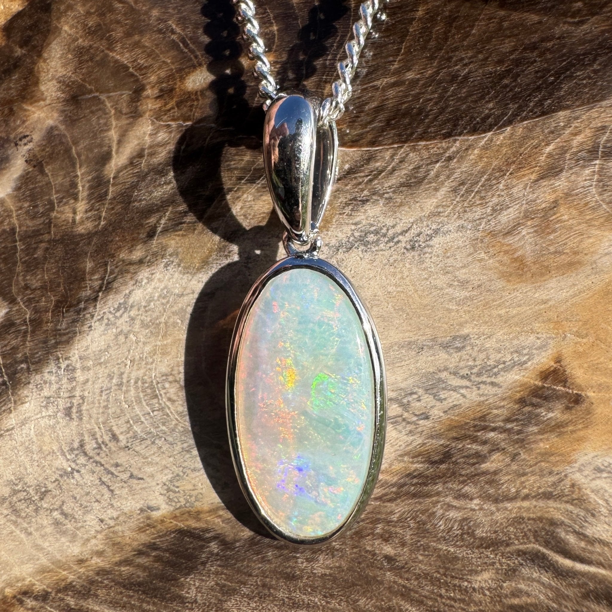 1.8ct Coober Pedy Opal Pendant Necklace ~ 'Edeowie Aurora' | 925 Sterling Silver | Solid Australian Opal
