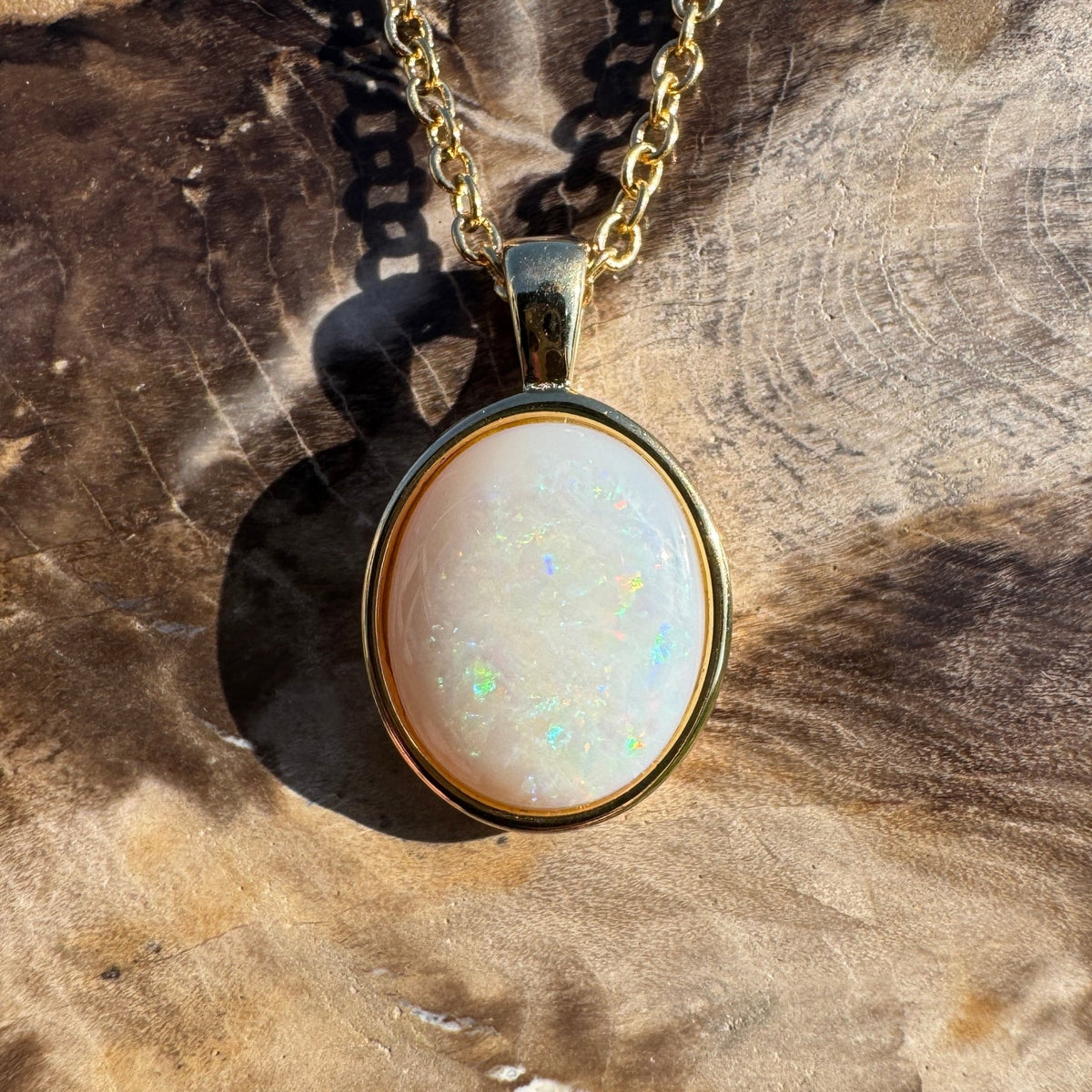 1.8ct Coober Pedy Opal Pendant Necklace ~ 'Standley Chasm Glow' | Yellow Gold Coated 925 Sterling Silver | Solid Australian Opal