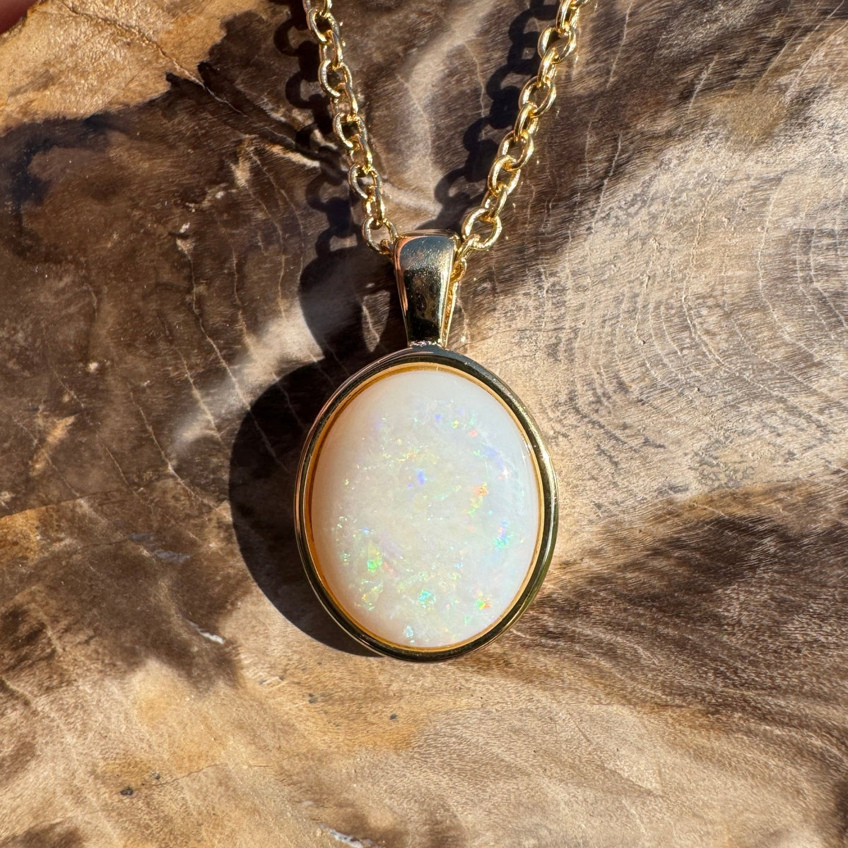 1.8ct Coober Pedy Opal Pendant Necklace ~ 'Standley Chasm Glow' | Yellow Gold Coated 925 Sterling Silver | Solid Australian Opal