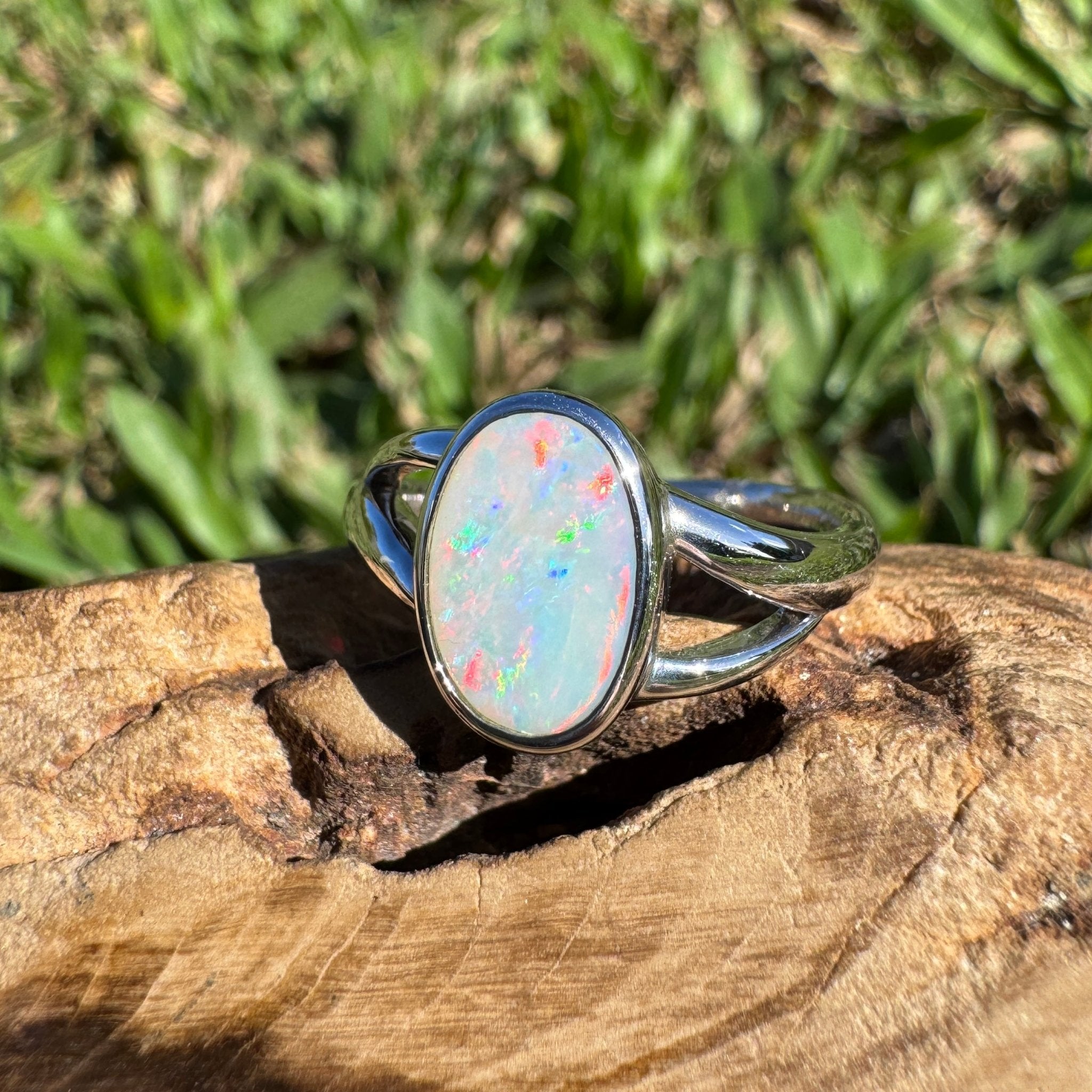 1.8ct Coober Pedy Opal Ring ~ 'Red Centre Halo' | 925 Sterling Silver | Solid Australian Opal
