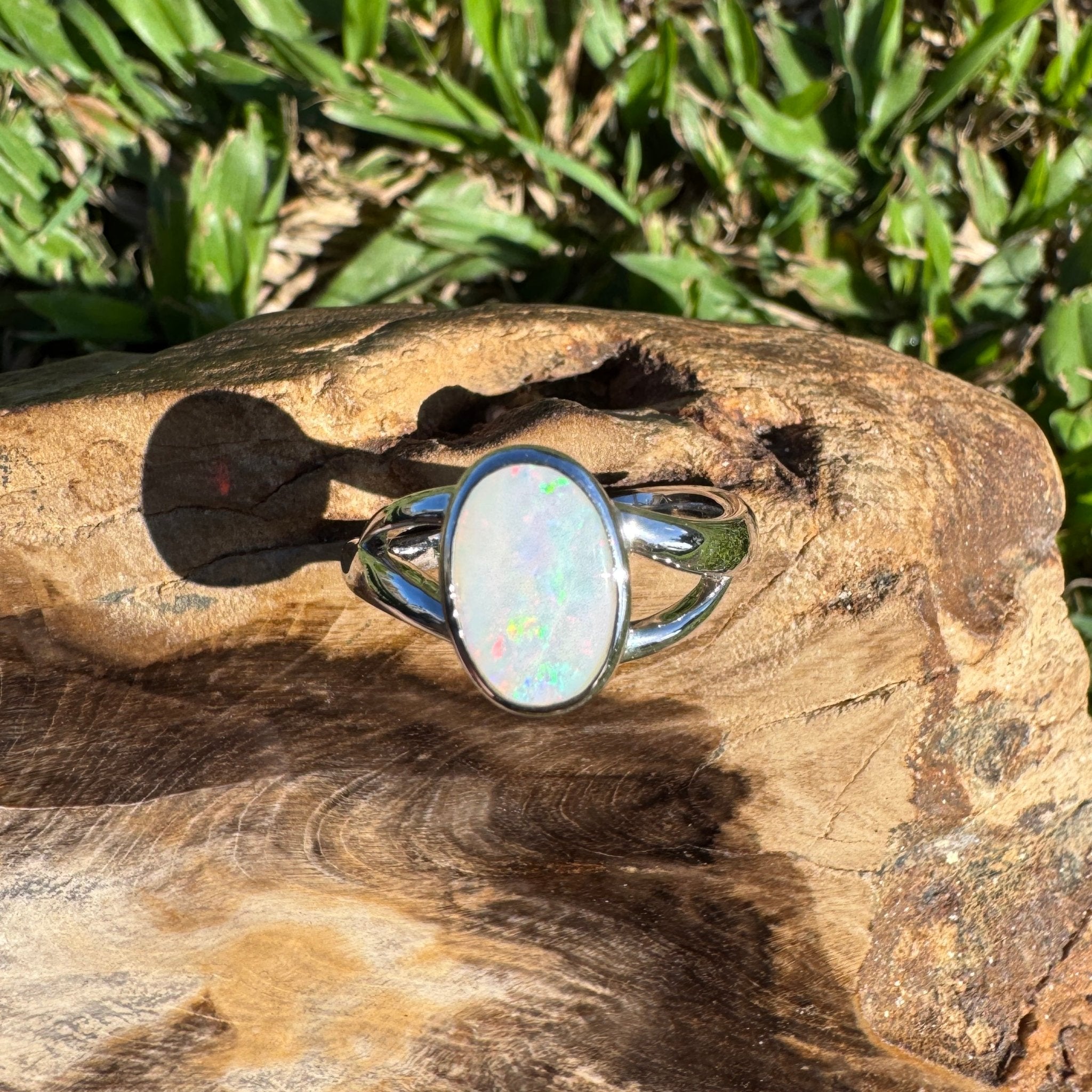 1.8ct Coober Pedy Opal Ring ~ 'Red Centre Halo' | 925 Sterling Silver | Solid Australian Opal
