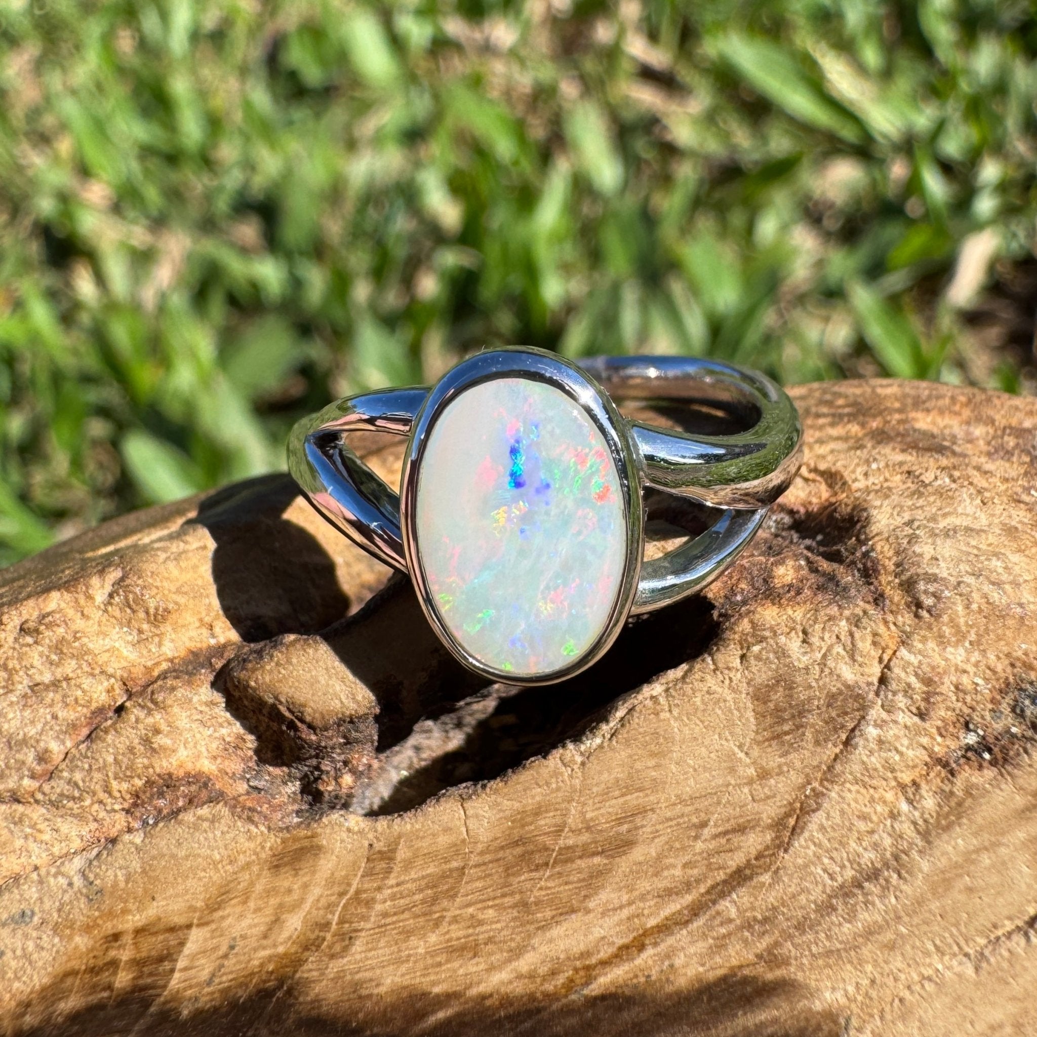 1.8ct Coober Pedy Opal Ring ~ 'Red Centre Halo' | 925 Sterling Silver | Solid Australian Opal