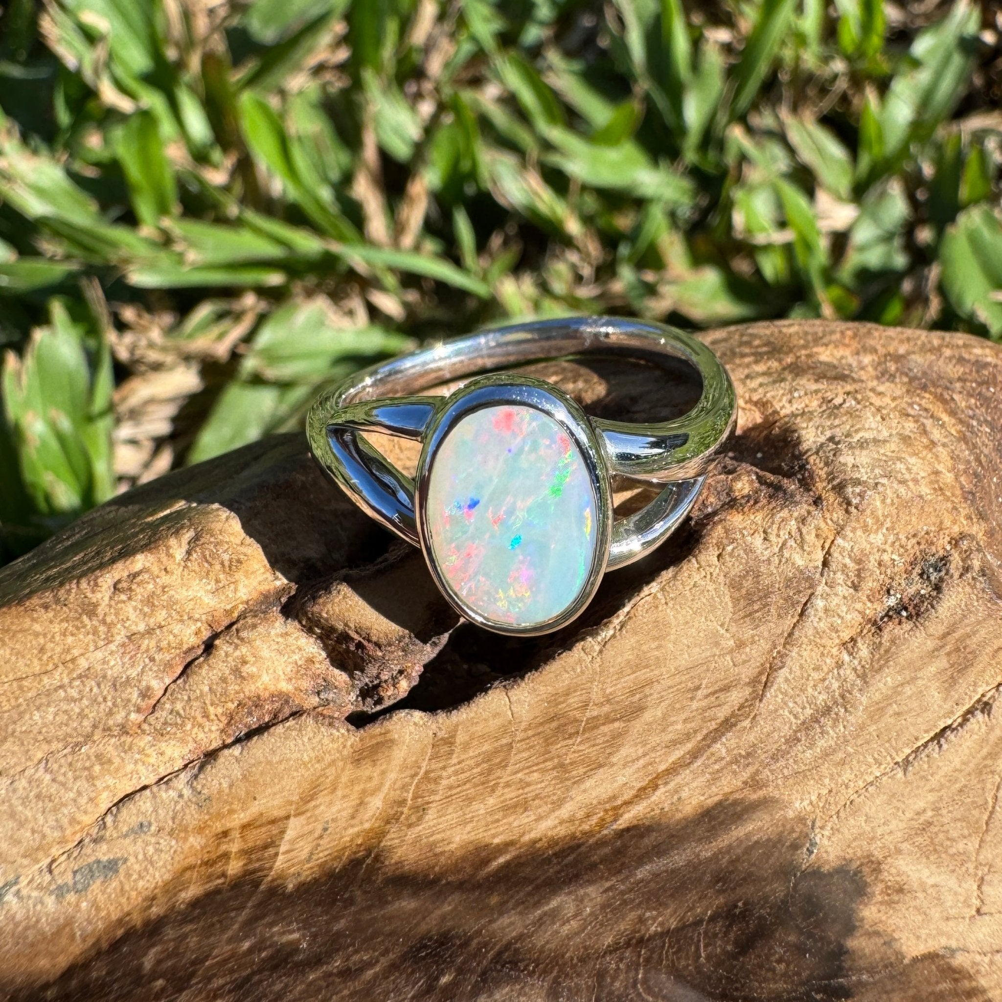 1.8ct Coober Pedy Opal Ring ~ 'Red Centre Halo' | 925 Sterling Silver | Solid Australian Opal