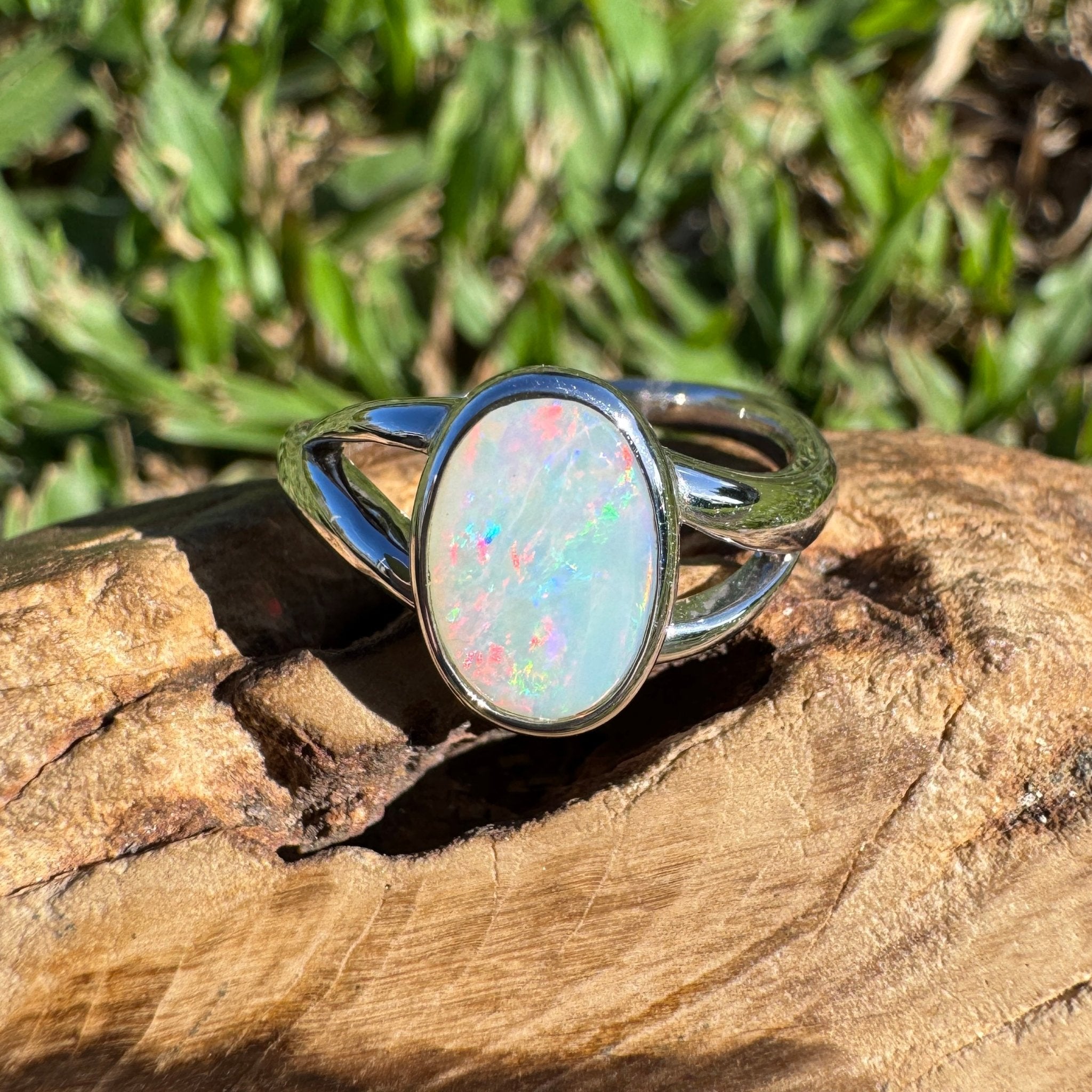 1.8ct Coober Pedy Opal Ring ~ 'Red Centre Halo' | 925 Sterling Silver | Solid Australian Opal