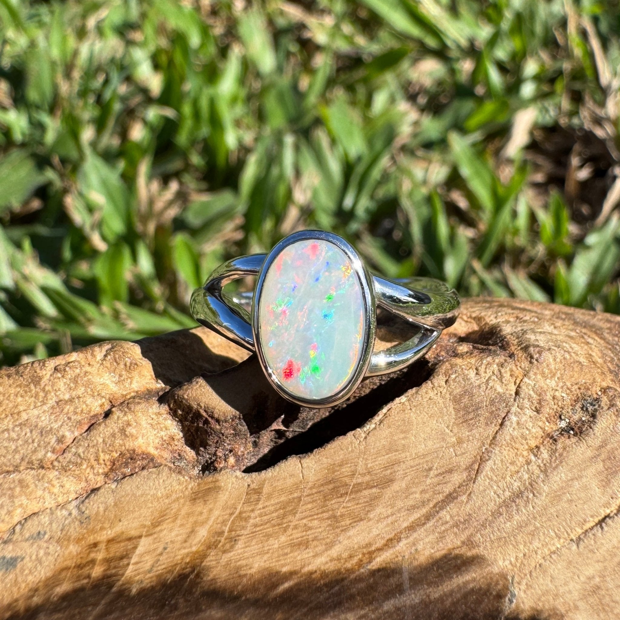 1.8ct Coober Pedy Opal Ring ~ 'Red Centre Halo' | 925 Sterling Silver | Solid Australian Opal