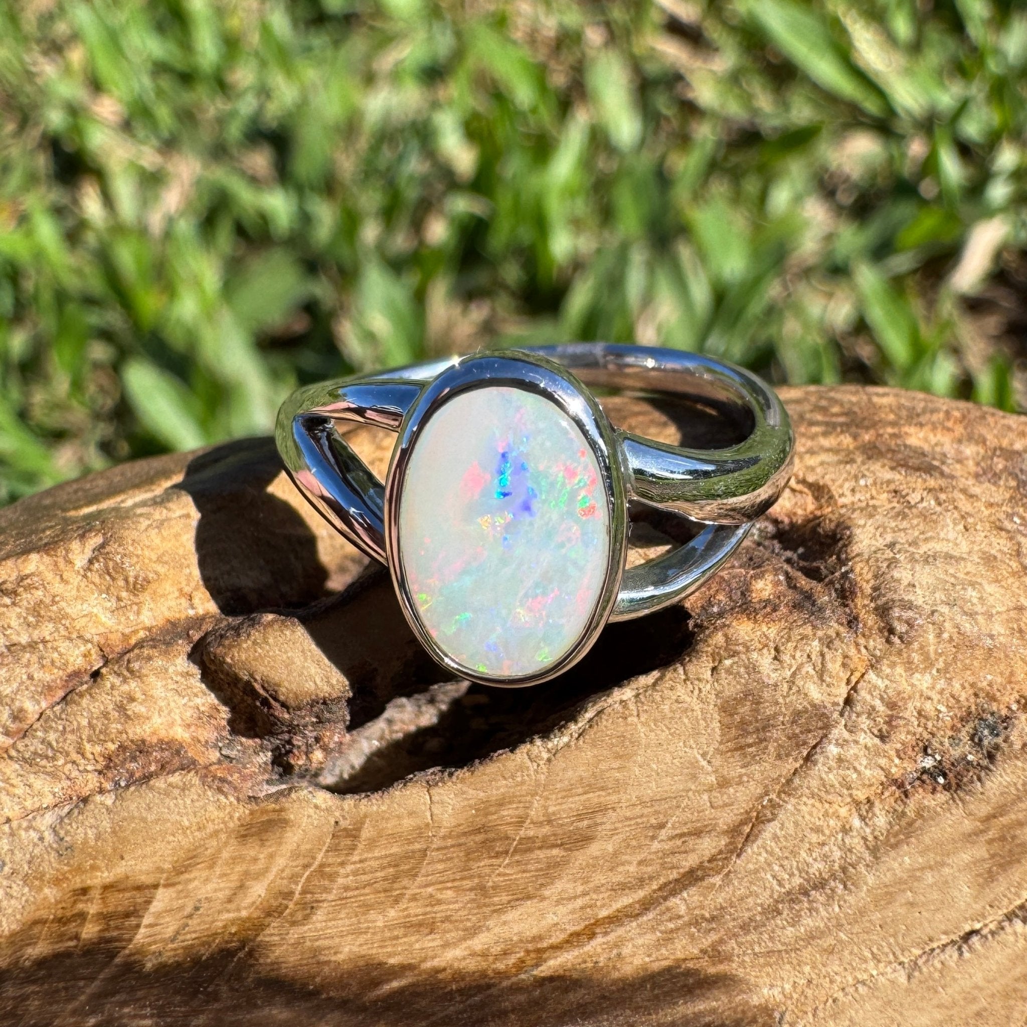 1.8ct Coober Pedy Opal Ring ~ 'Red Centre Halo' | 925 Sterling Silver | Solid Australian Opal