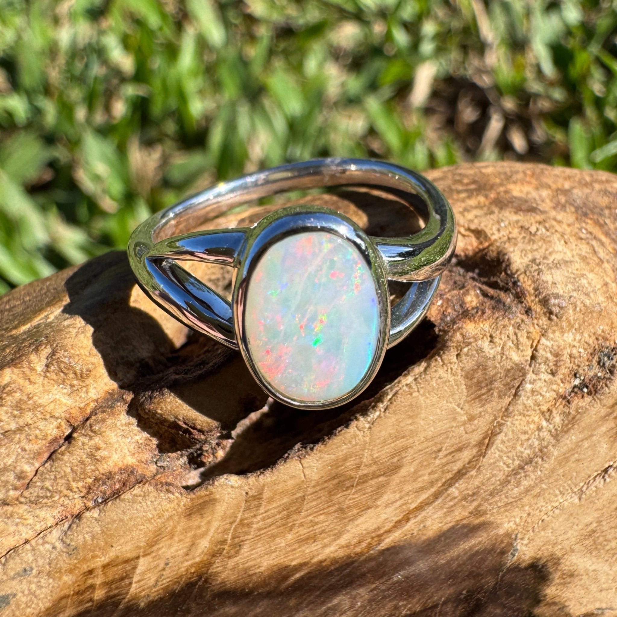 1.8ct Coober Pedy Opal Ring ~ 'Red Centre Halo' | 925 Sterling Silver | Solid Australian Opal