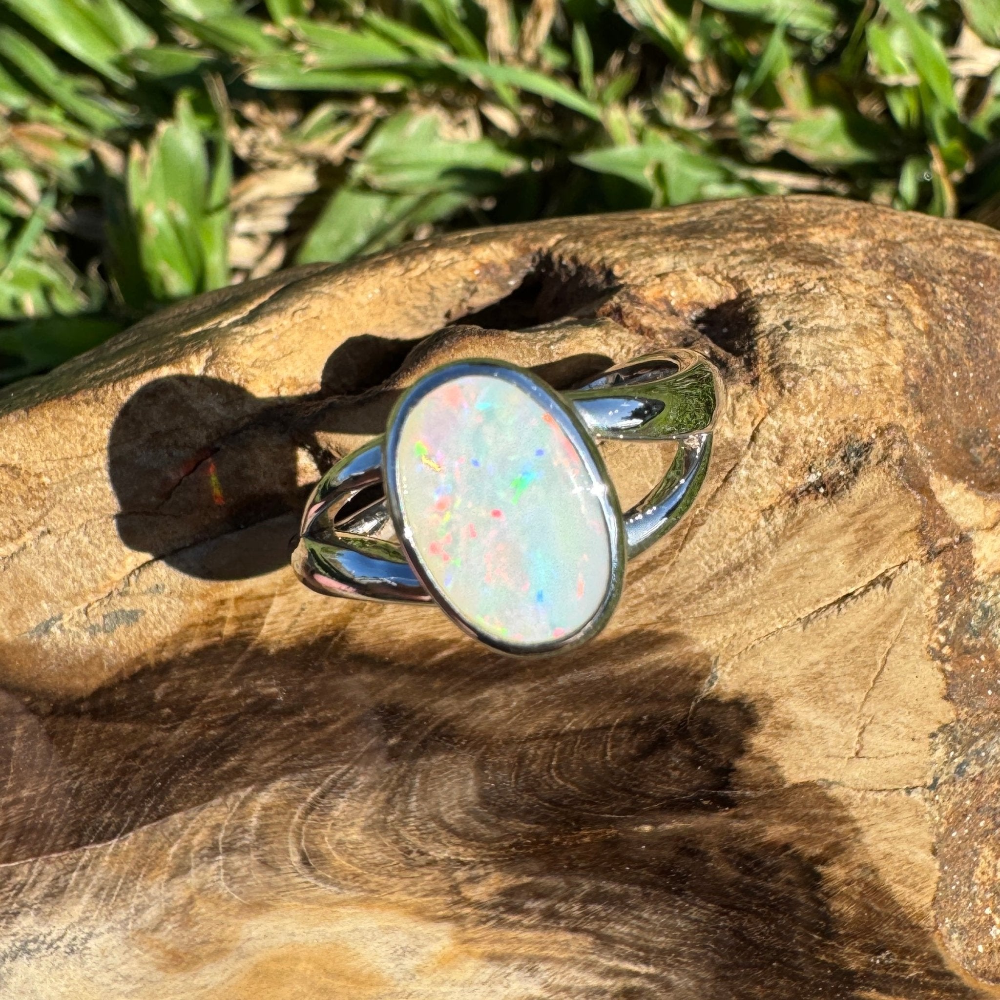 1.8ct Coober Pedy Opal Ring ~ 'Red Centre Halo' | 925 Sterling Silver | Solid Australian Opal