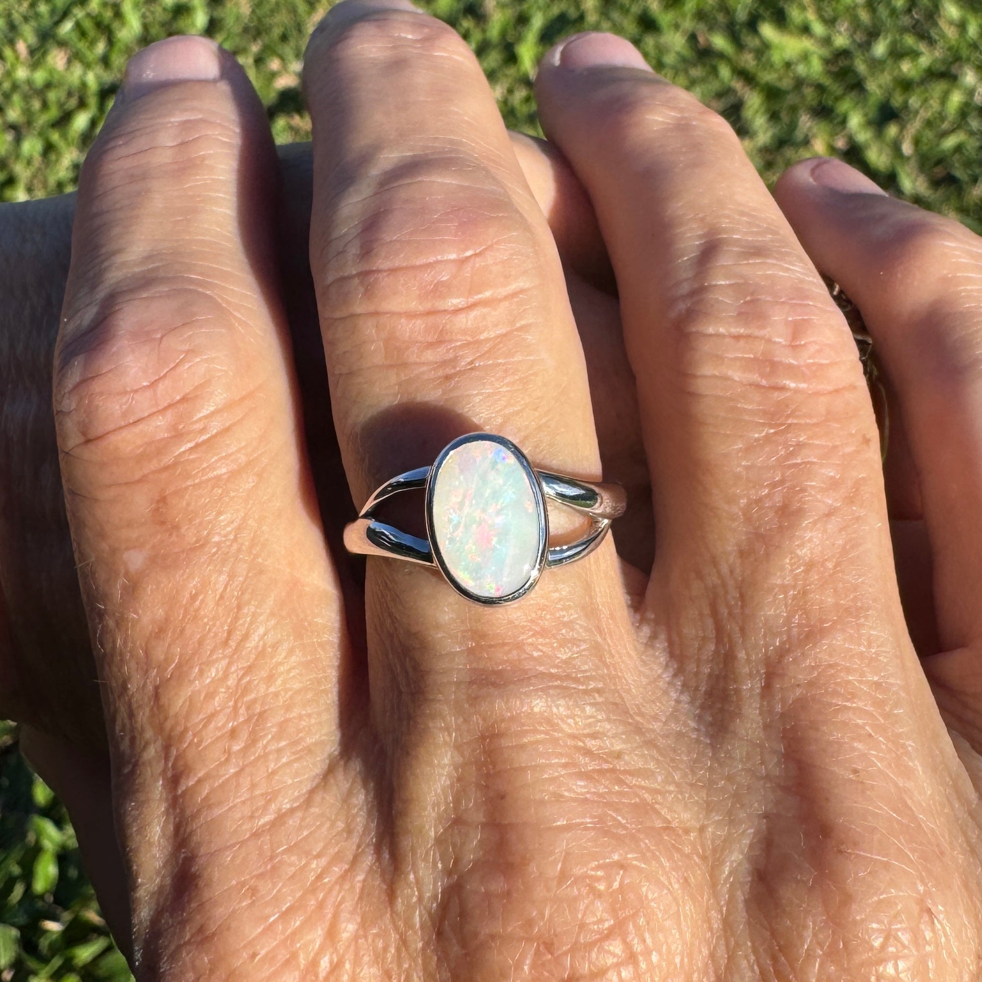 1.8ct Coober Pedy Opal Ring ~ 'Red Centre Halo' | 925 Sterling Silver | Solid Australian Opal