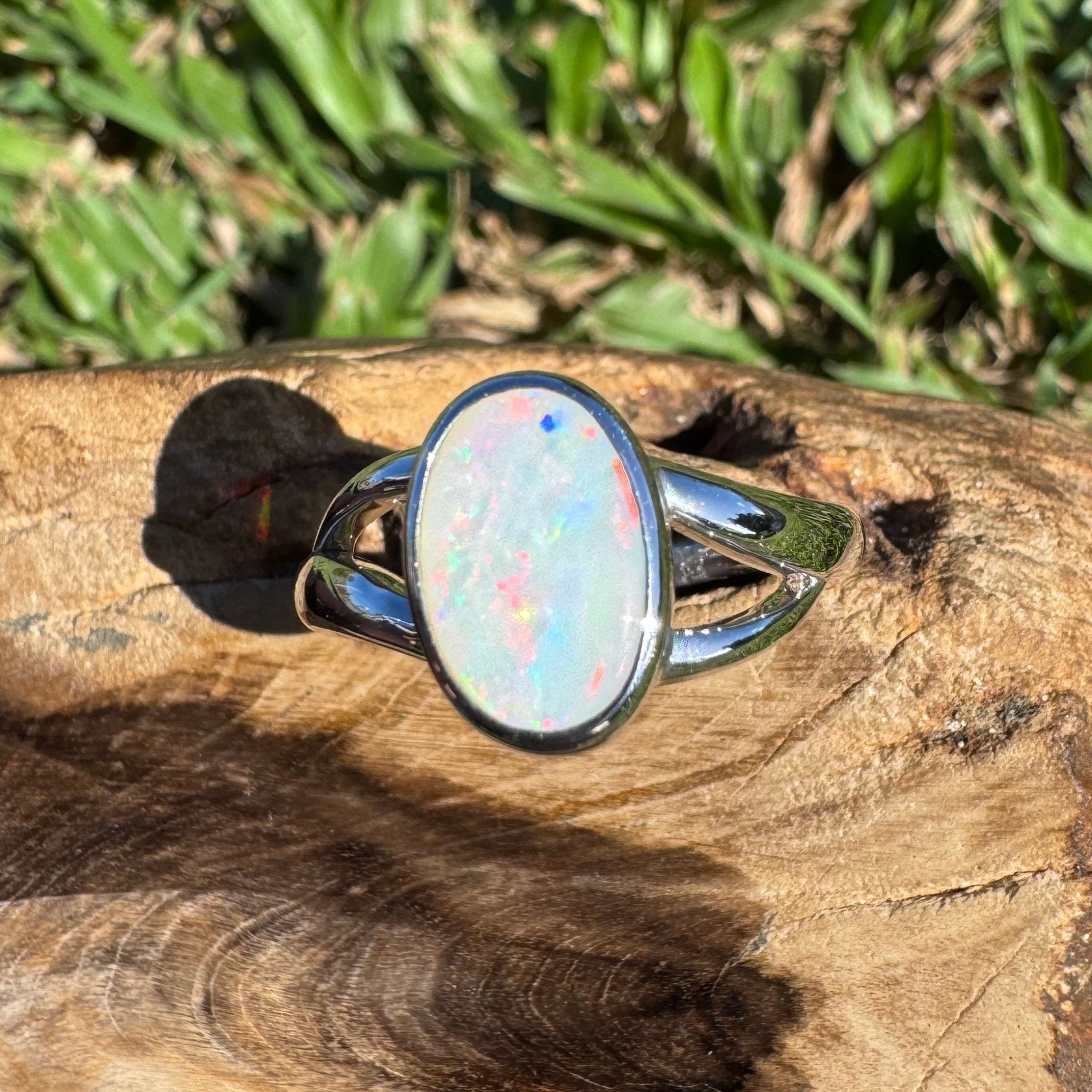 1.8ct Coober Pedy Opal Ring ~ 'Red Centre Halo' | 925 Sterling Silver | Solid Australian Opal