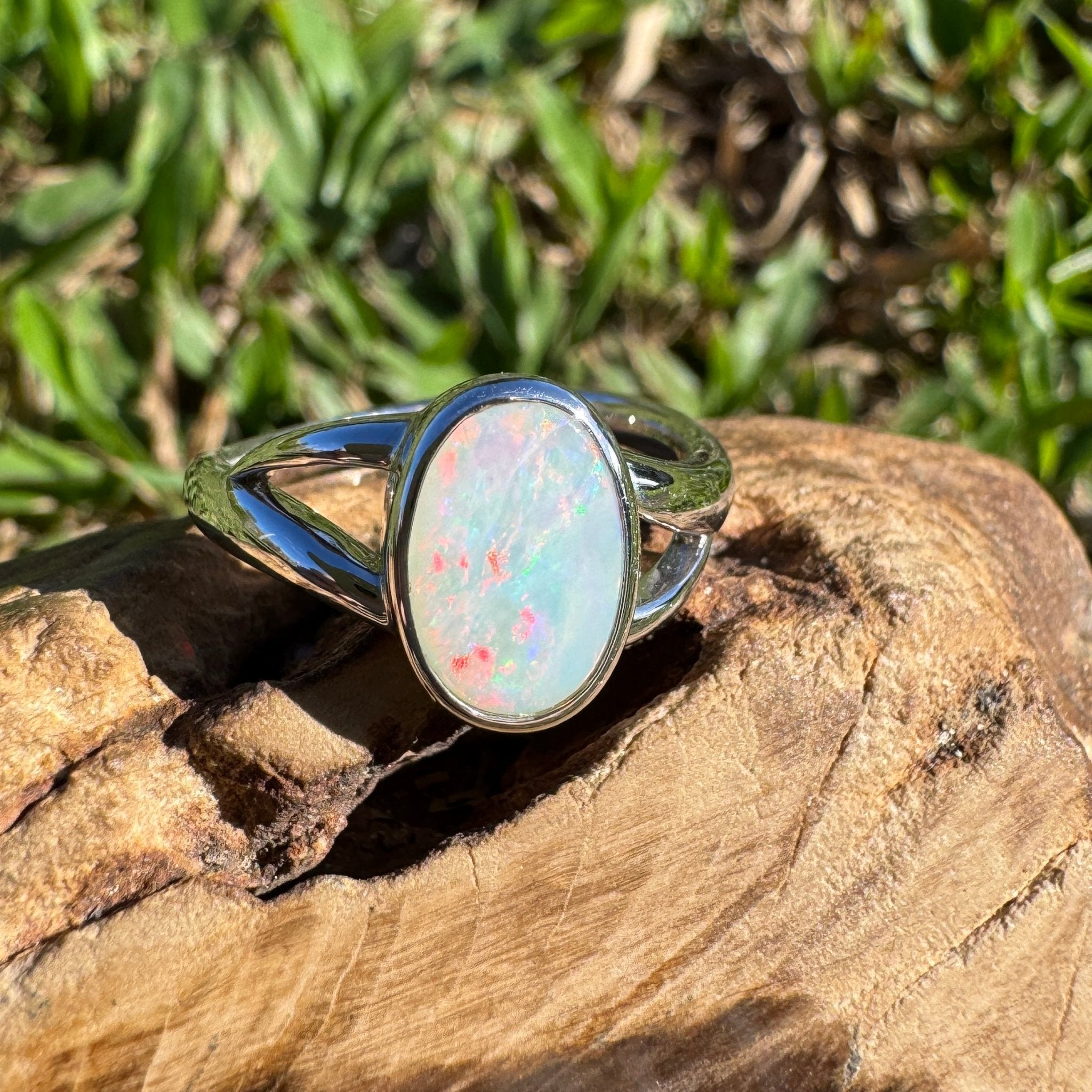1.8ct Coober Pedy Opal Ring ~ 'Red Centre Halo' | 925 Sterling Silver | Solid Australian Opal