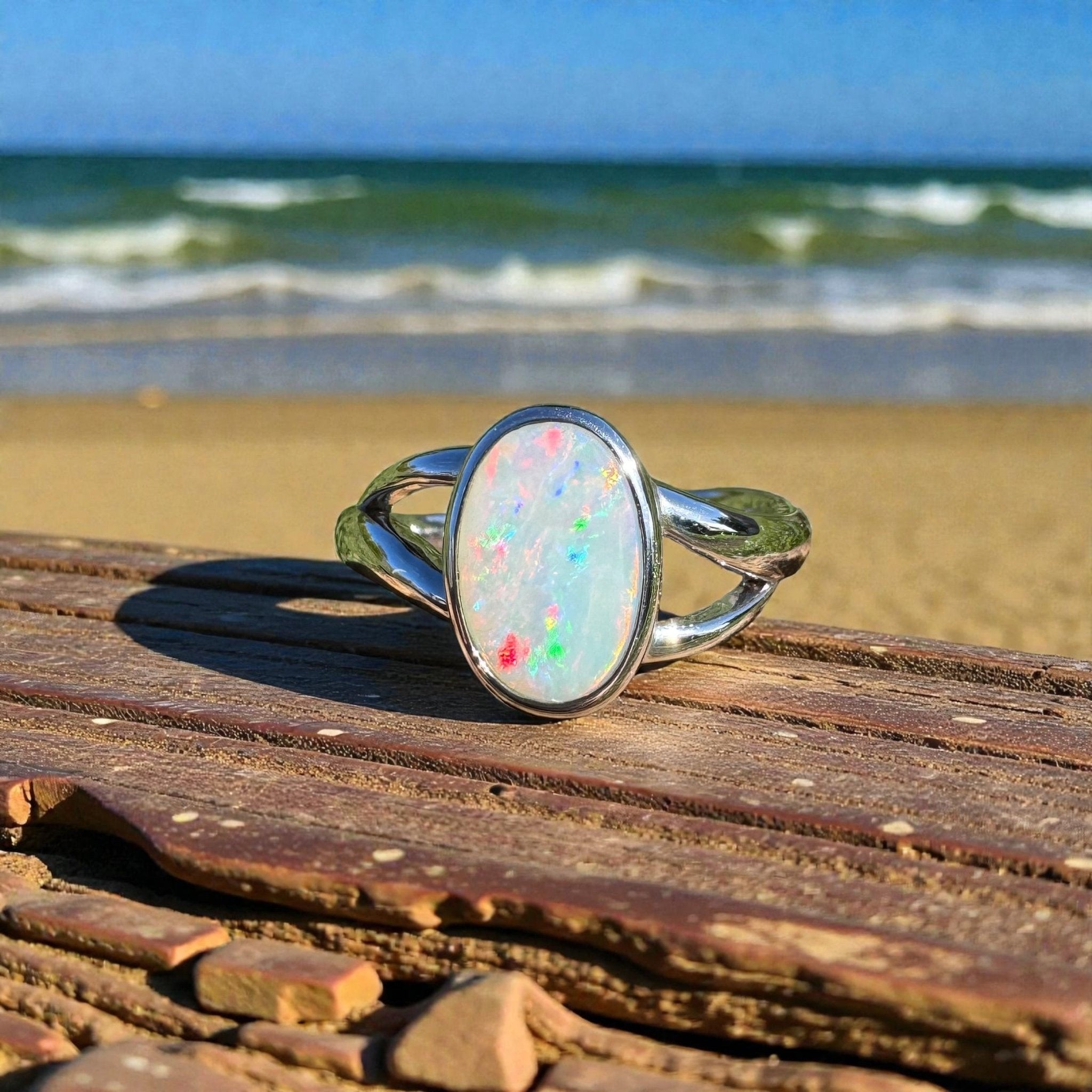 1.8ct Coober Pedy Opal Ring ~ 'Red Centre Halo' | 925 Sterling Silver | Solid Australian Opal
