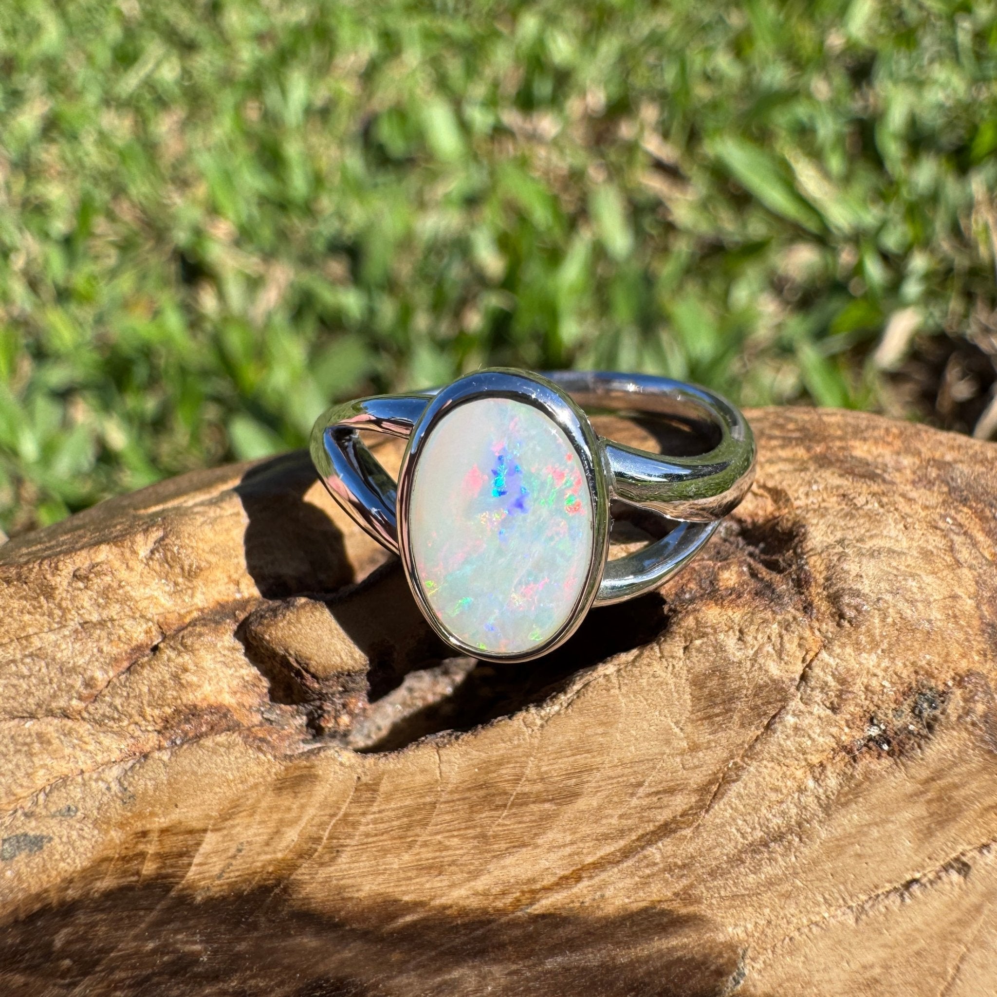 1.8ct Coober Pedy Opal Ring ~ 'Red Centre Halo' | 925 Sterling Silver | Solid Australian Opal