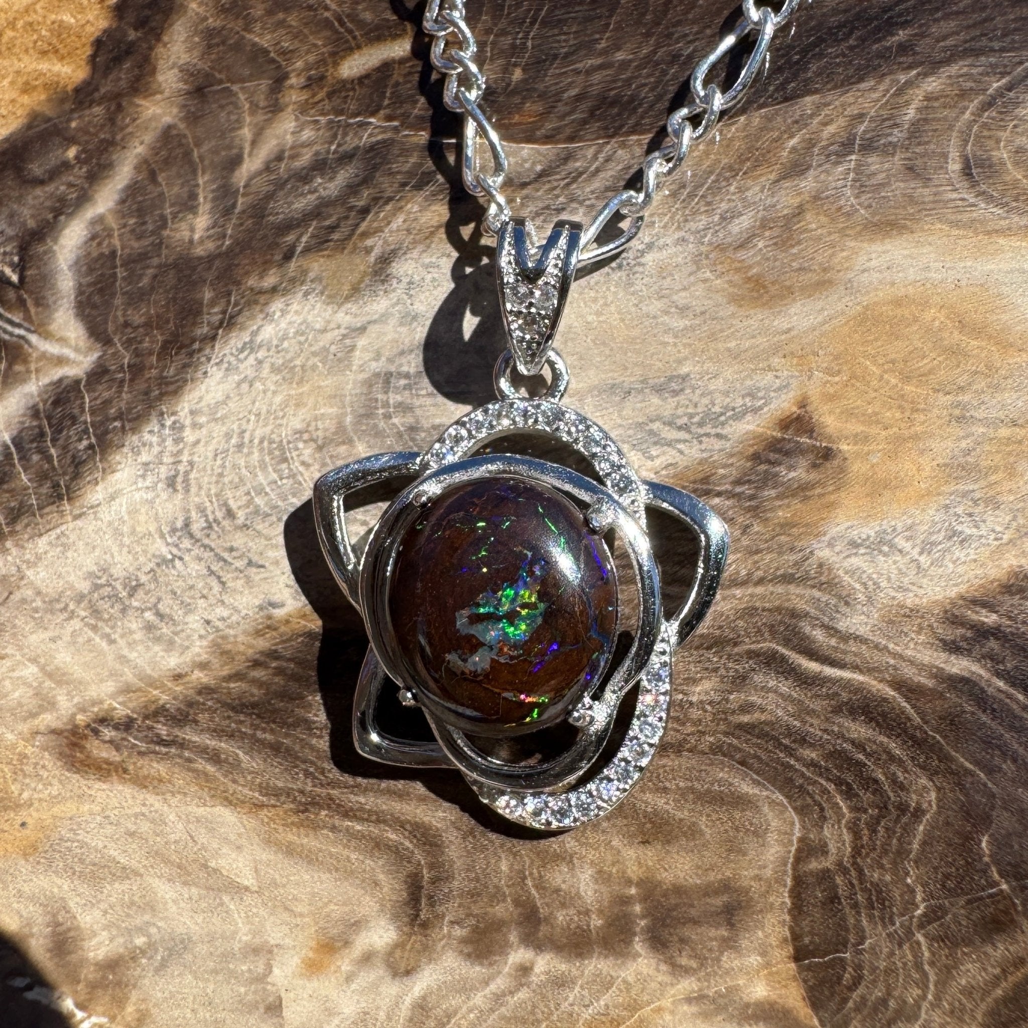 1.8ct Queensland Opal Pendant Necklace ~ 'Cape Otway Fire' | 925 Sterling Silver | Solid Australian Opal