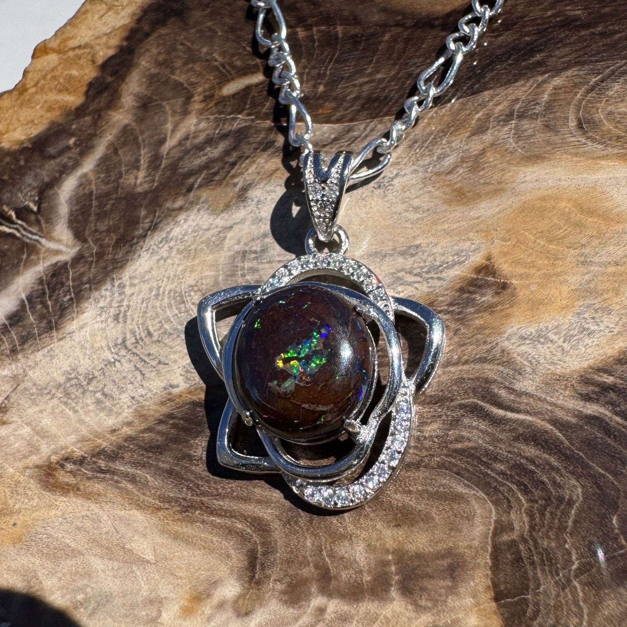 1.8ct Queensland Opal Pendant Necklace ~ 'Cape Otway Fire' | 925 Sterling Silver | Solid Australian Opal