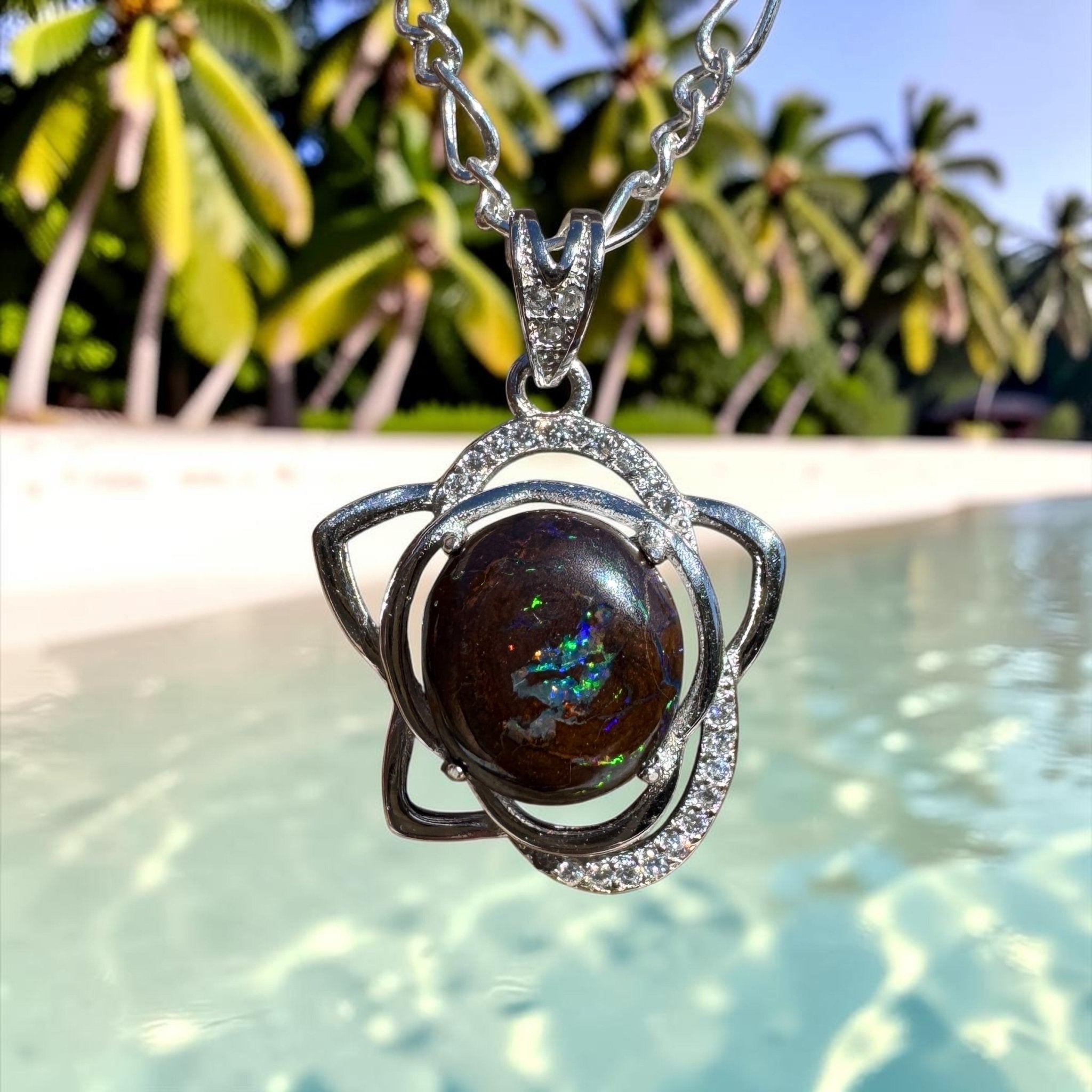 1.8ct Queensland Opal Pendant Necklace ~ 'Cape Otway Fire' | 925 Sterling Silver | Solid Australian Opal