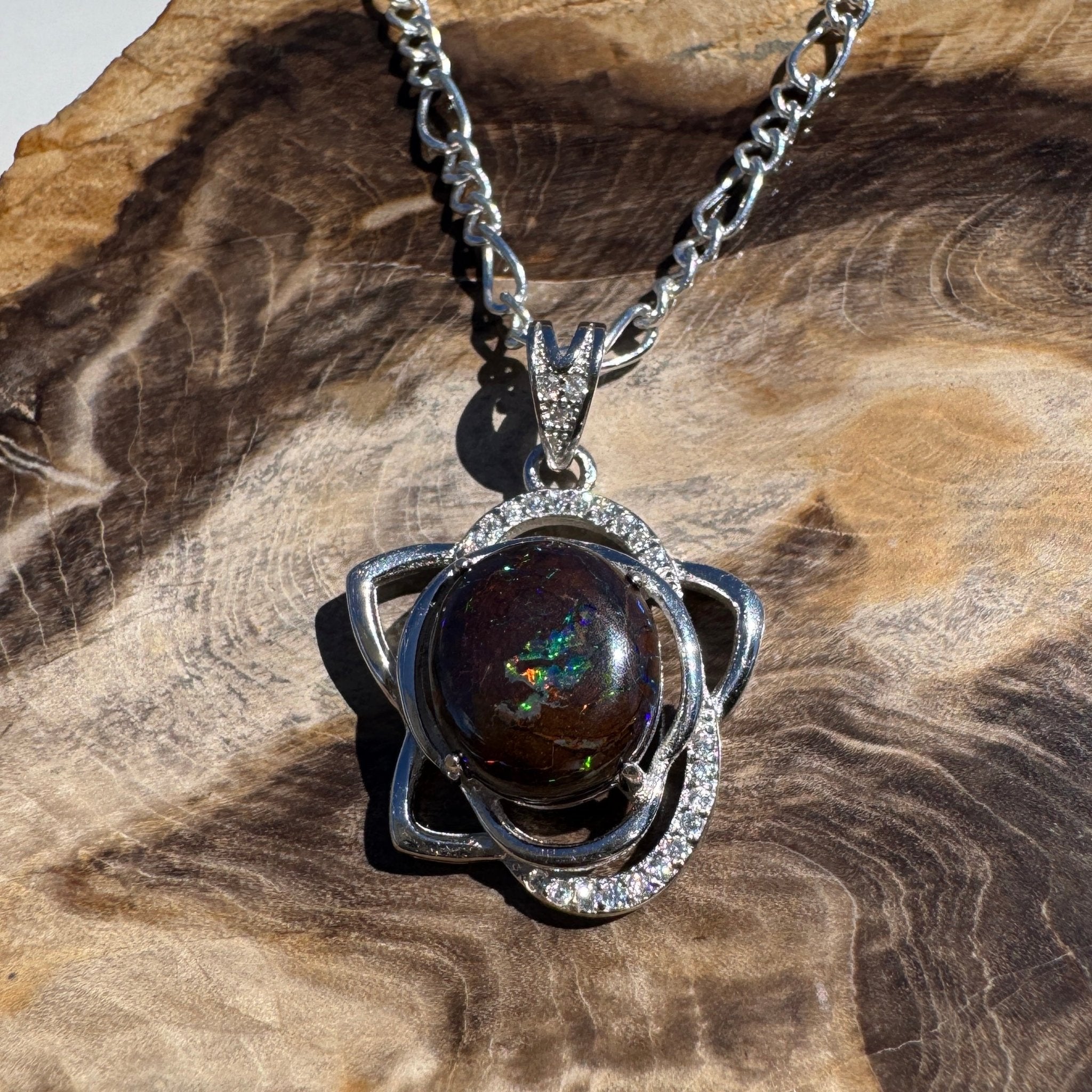 1.8ct Queensland Opal Pendant Necklace ~ 'Cape Otway Fire' | 925 Sterling Silver | Solid Australian Opal
