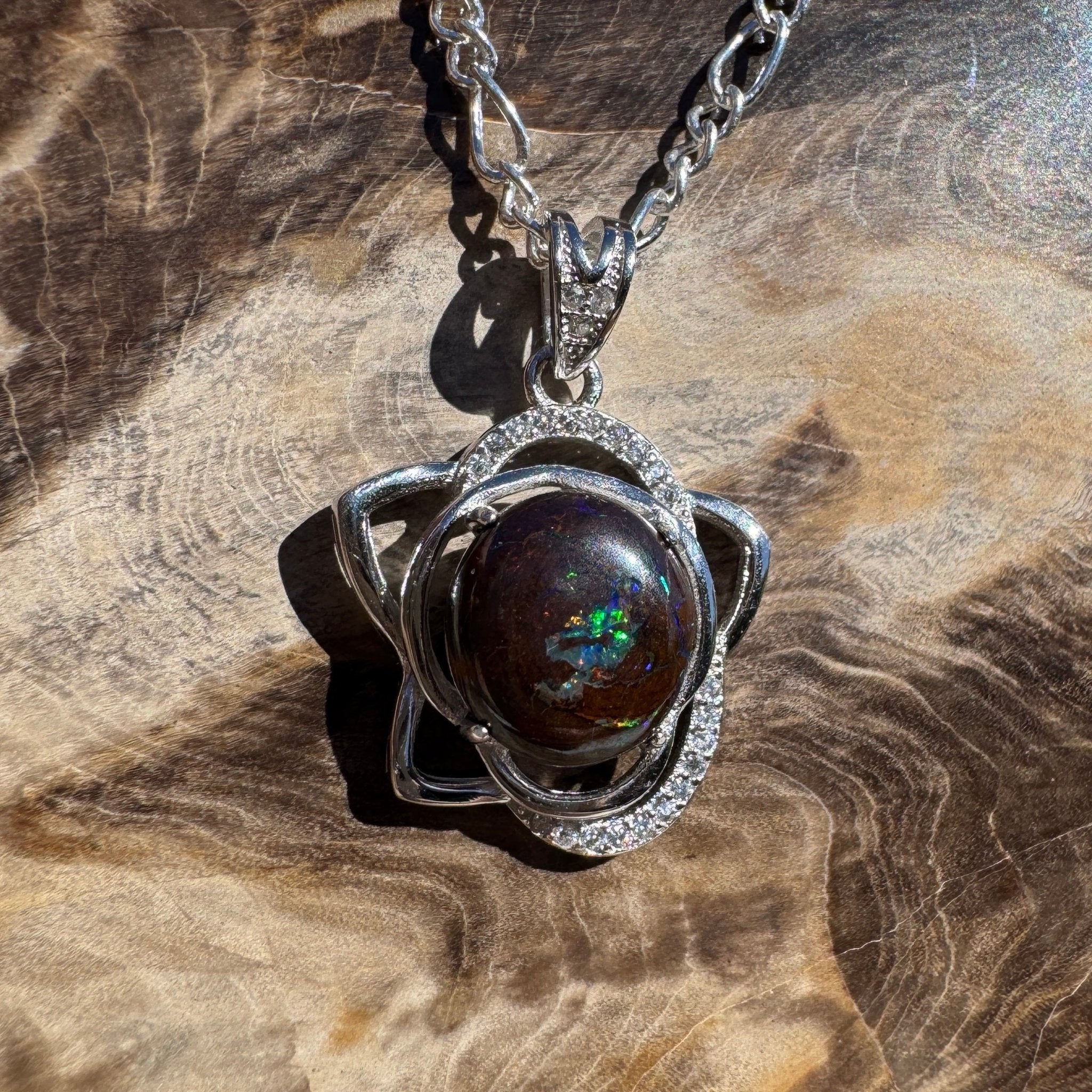 1.8ct Queensland Opal Pendant Necklace ~ 'Cape Otway Fire' | 925 Sterling Silver | Solid Australian Opal